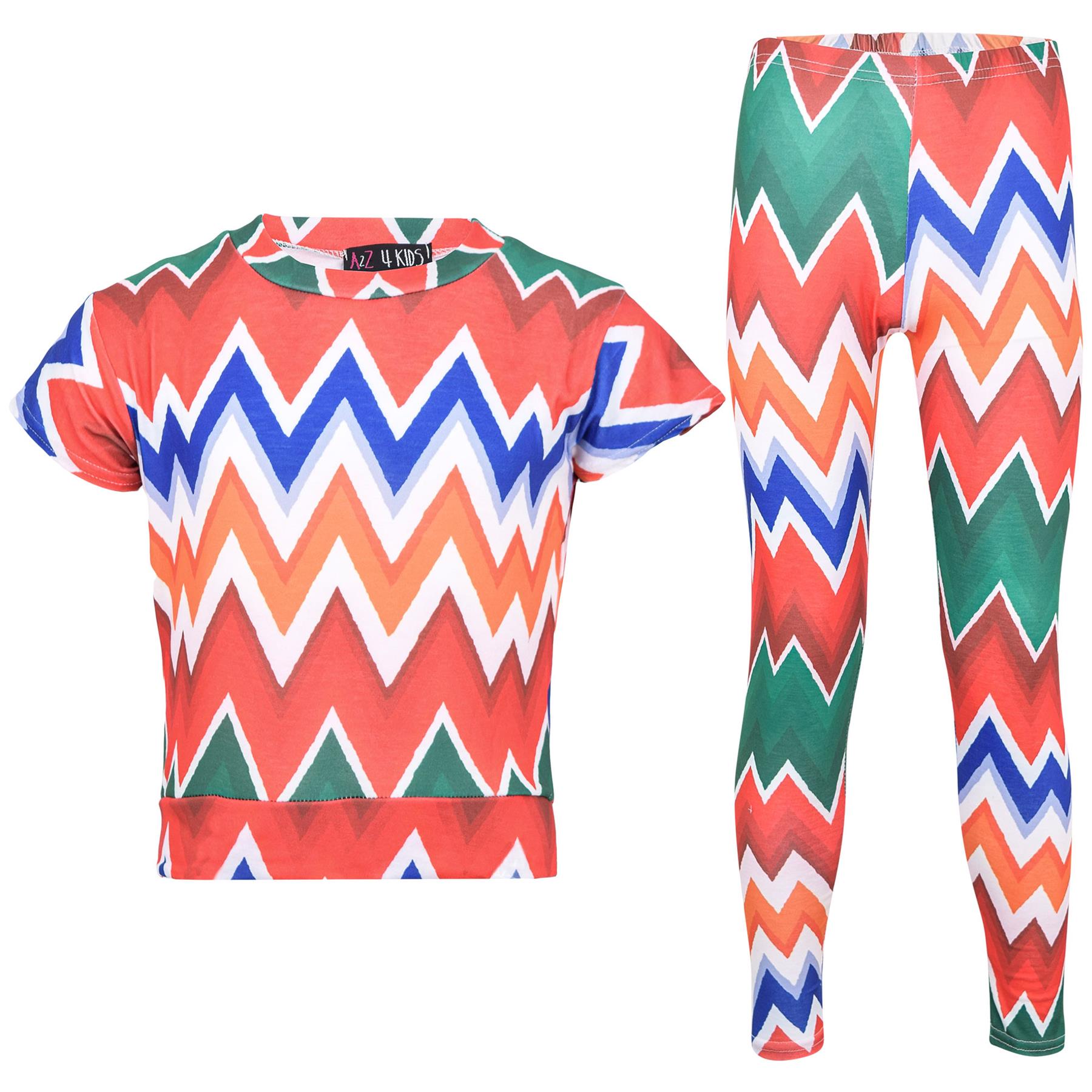 A2Z 4 Kids Girls Chevron Crop Top Legging Set Trendy Casual Outfit Age 7-13Year