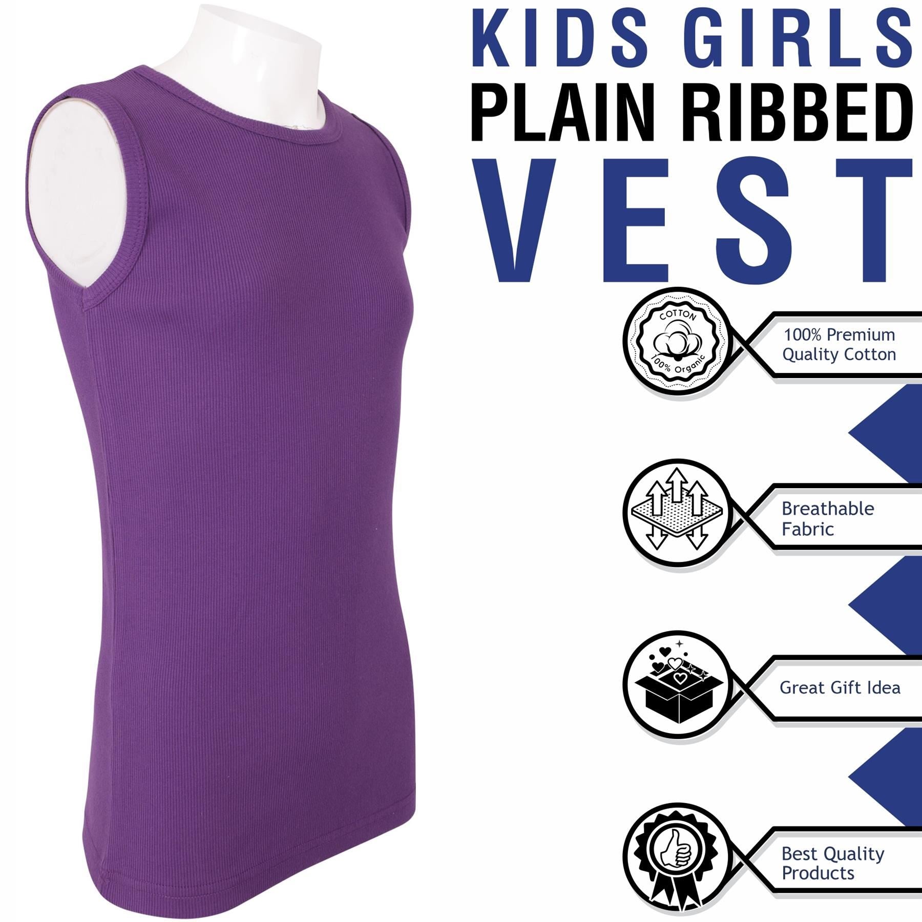 Kids Girls Boys Childrens Vest Top Tank Top Fitted 100% Rich Cotton 2-13 Years