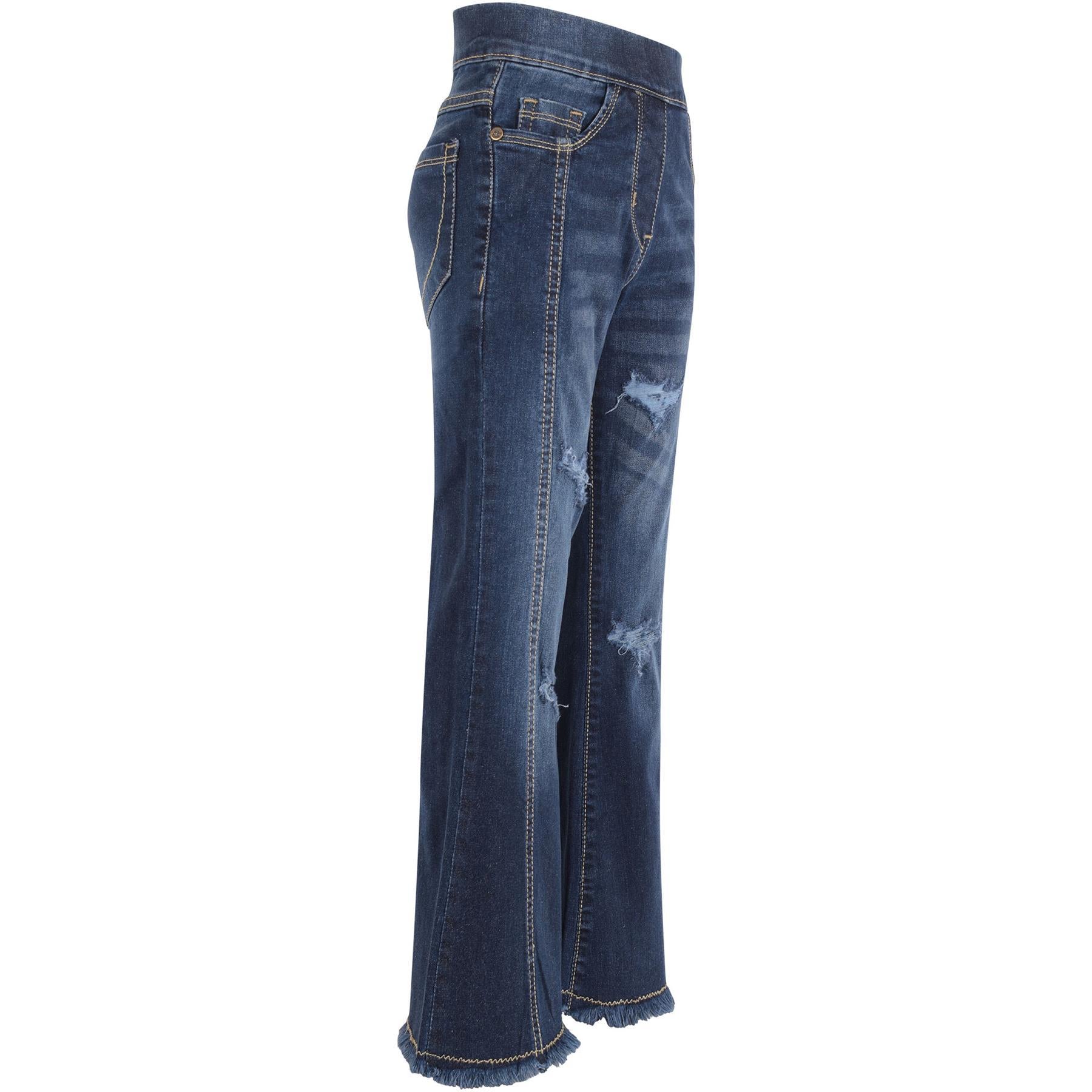 A2Z 4 Kids Girls Denim Jeans Stretchy Dark Bue Flared Ripped Bell Bottom Pants