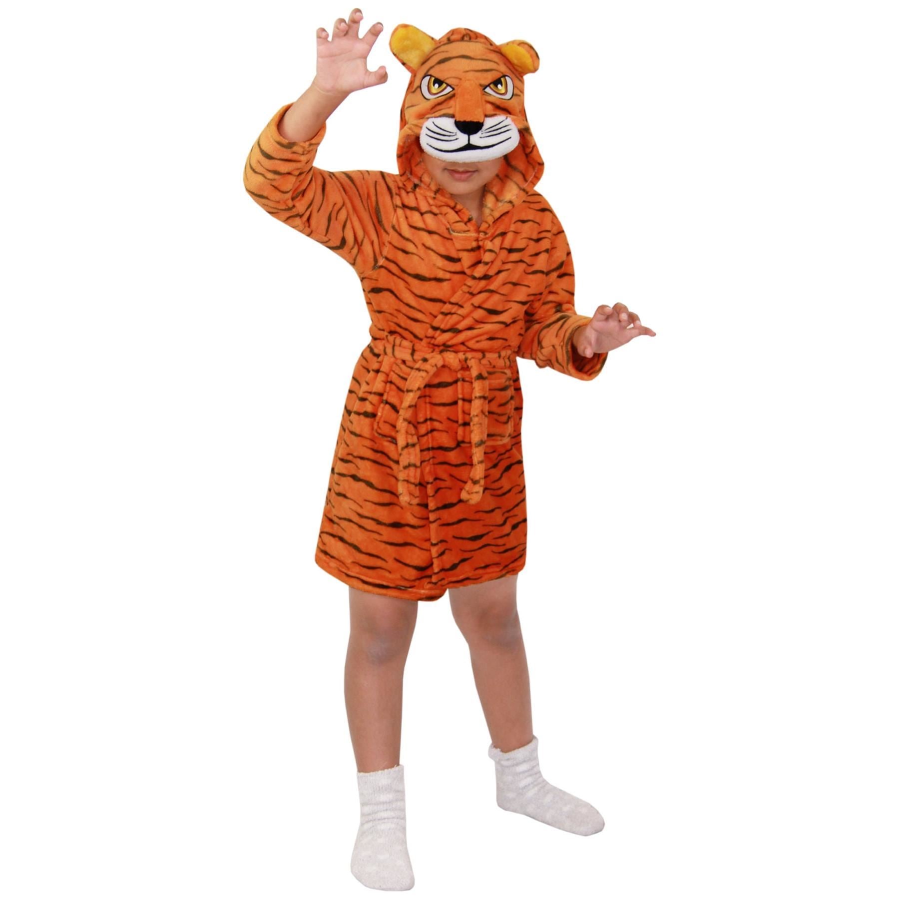 Kids Girls Boys Super Soft 3D Tiger Animal Hooded Bathrobe