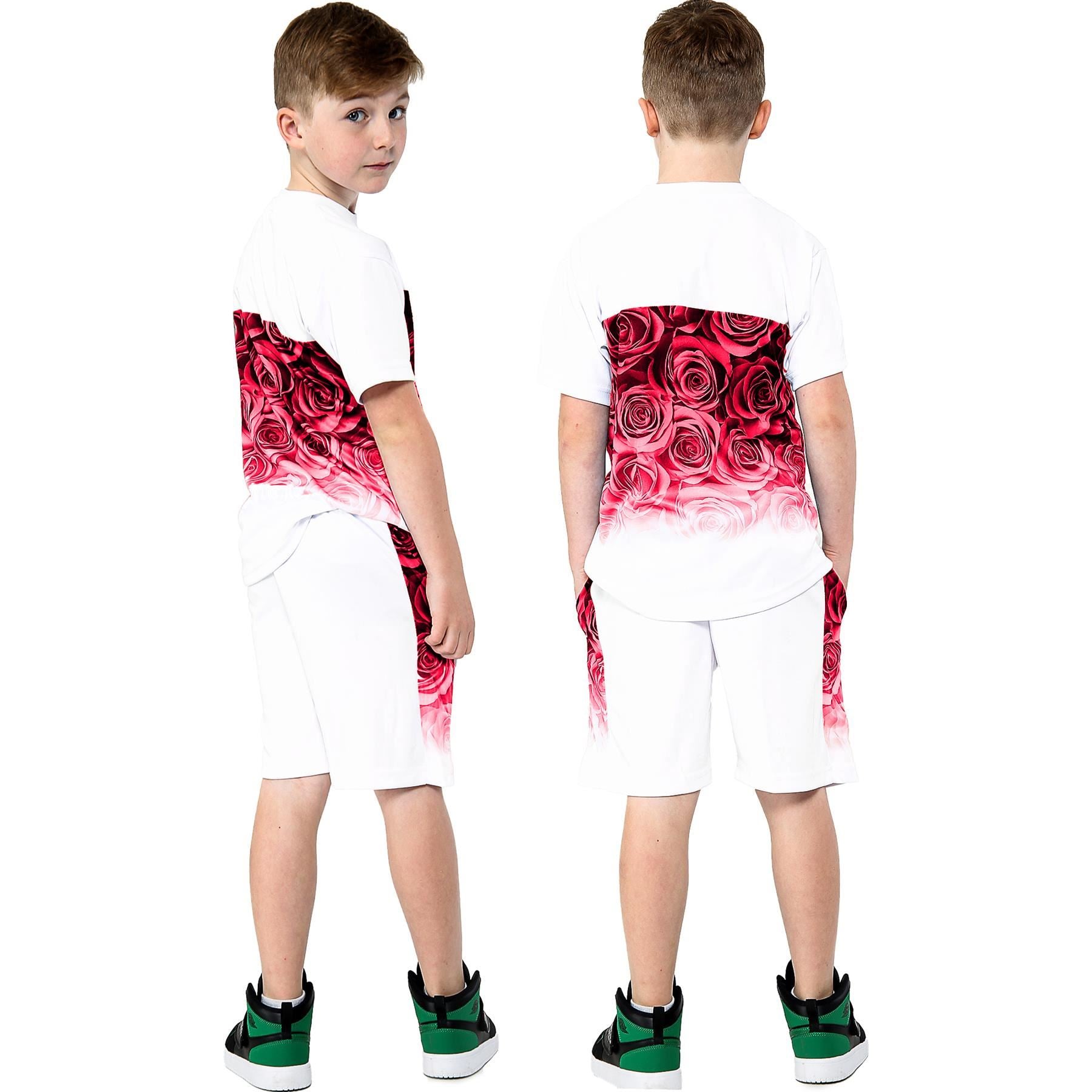 Kids Roses Gradient Top & Shorts Set Two Tone Colour Girls Boys Age 5-13 Years