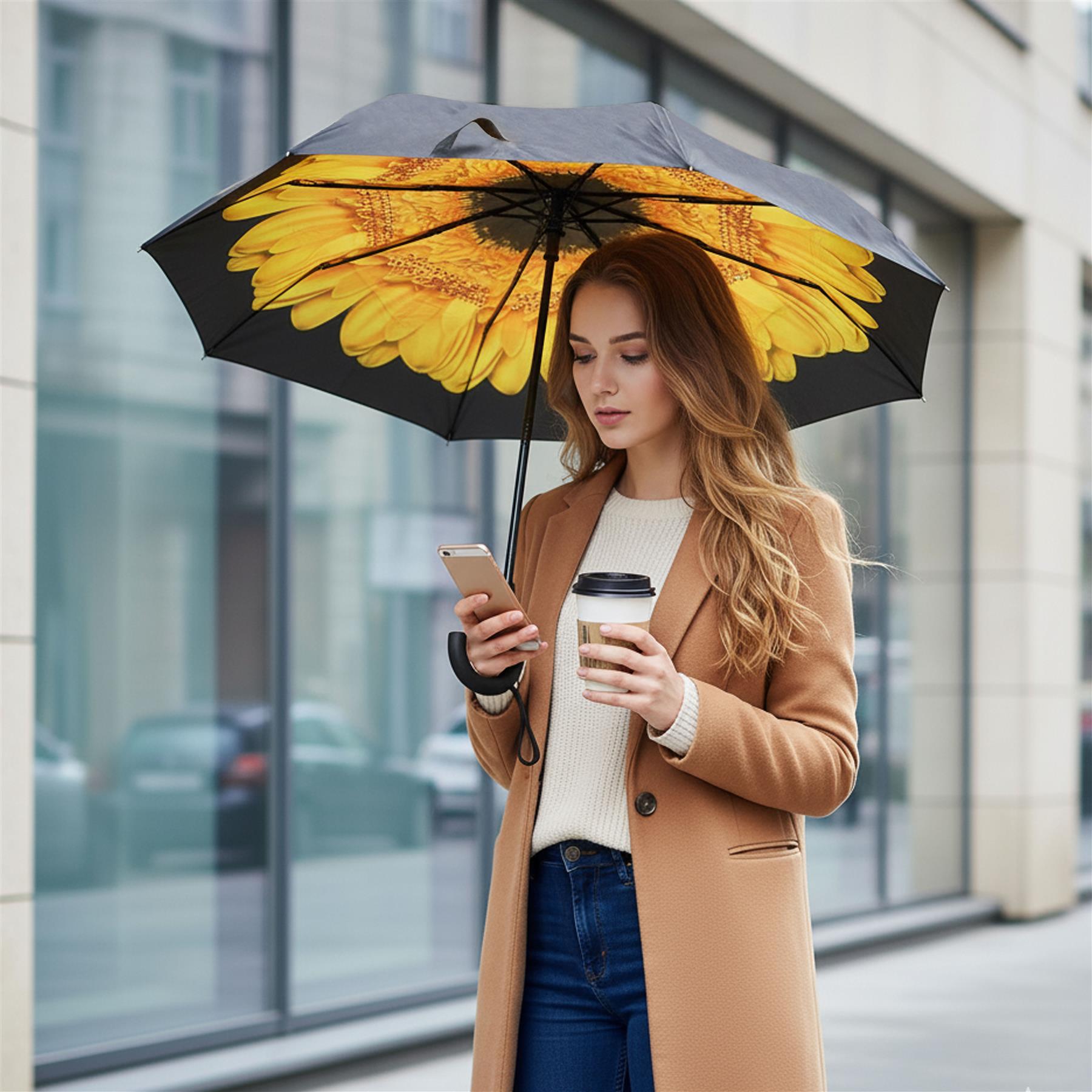 A2Z Women's Dual Layer Inverted Umbrella Reverse Open Folding Umbrella C Handle