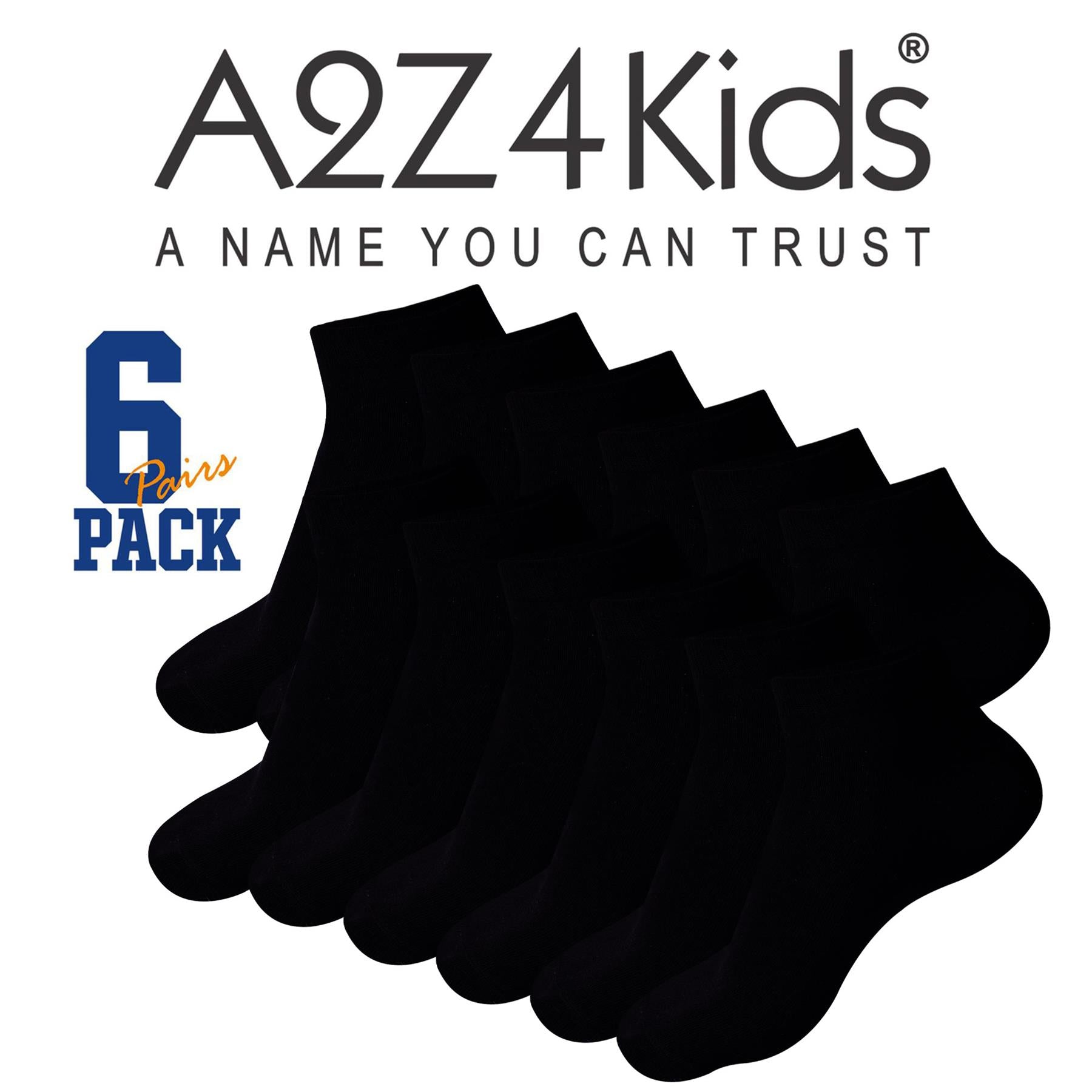 A2Z 4 Kids Girls Boys Socks 6 Pack Plain Ankle Cotton Back to School Socks