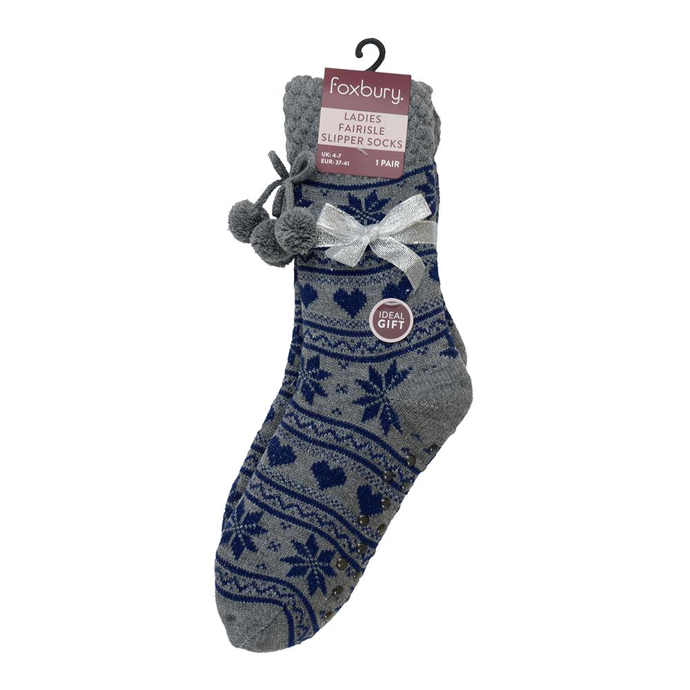 A2Z Ladies Fairisle Slipper Socks Sherpa Lining Comfortable For Daily Wear Socks