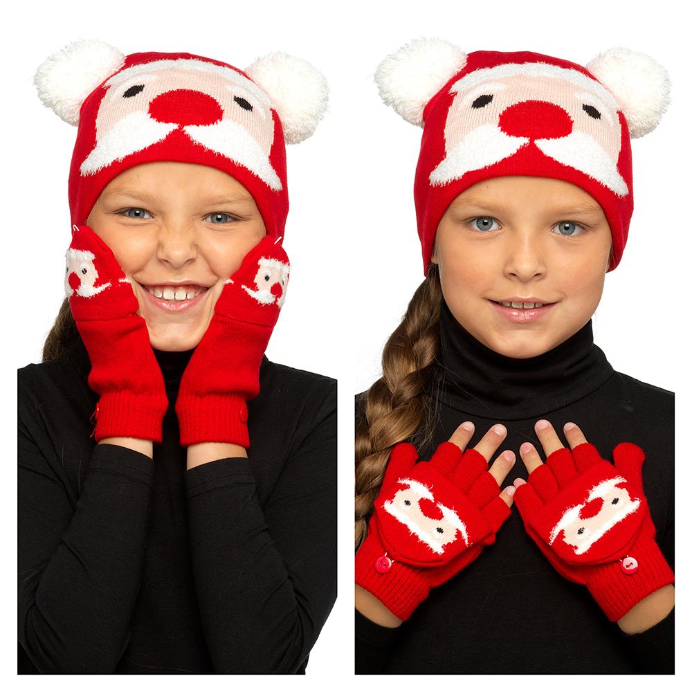 A2Z 4 Kids Girls Boys Hat Xmas Rudolph Santa Mitten Hats Winter Warm Gloves Sets