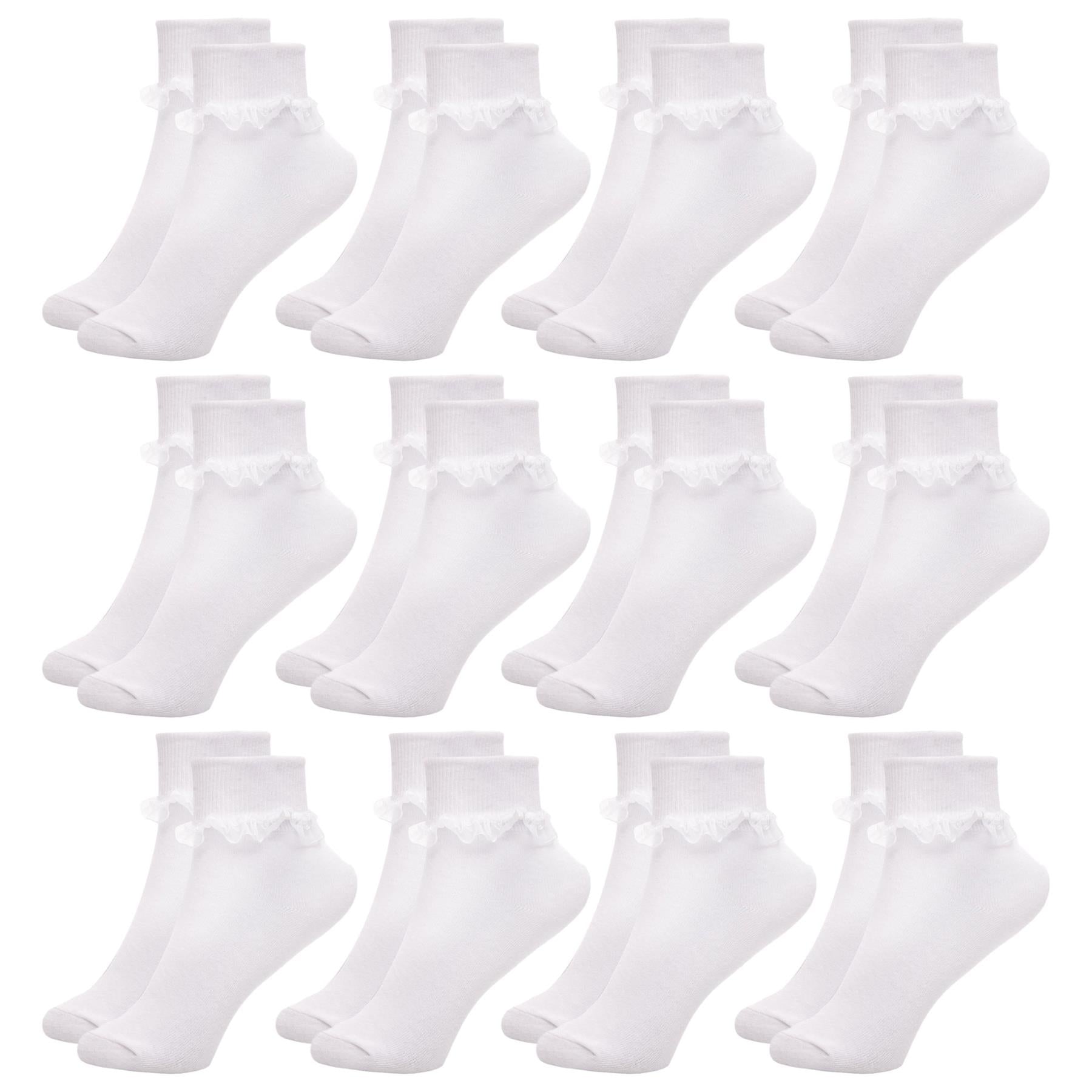 Kids Girls Frilly Lace Ankle Socks 12 Pack Cotton School Party Lace Trim Socks