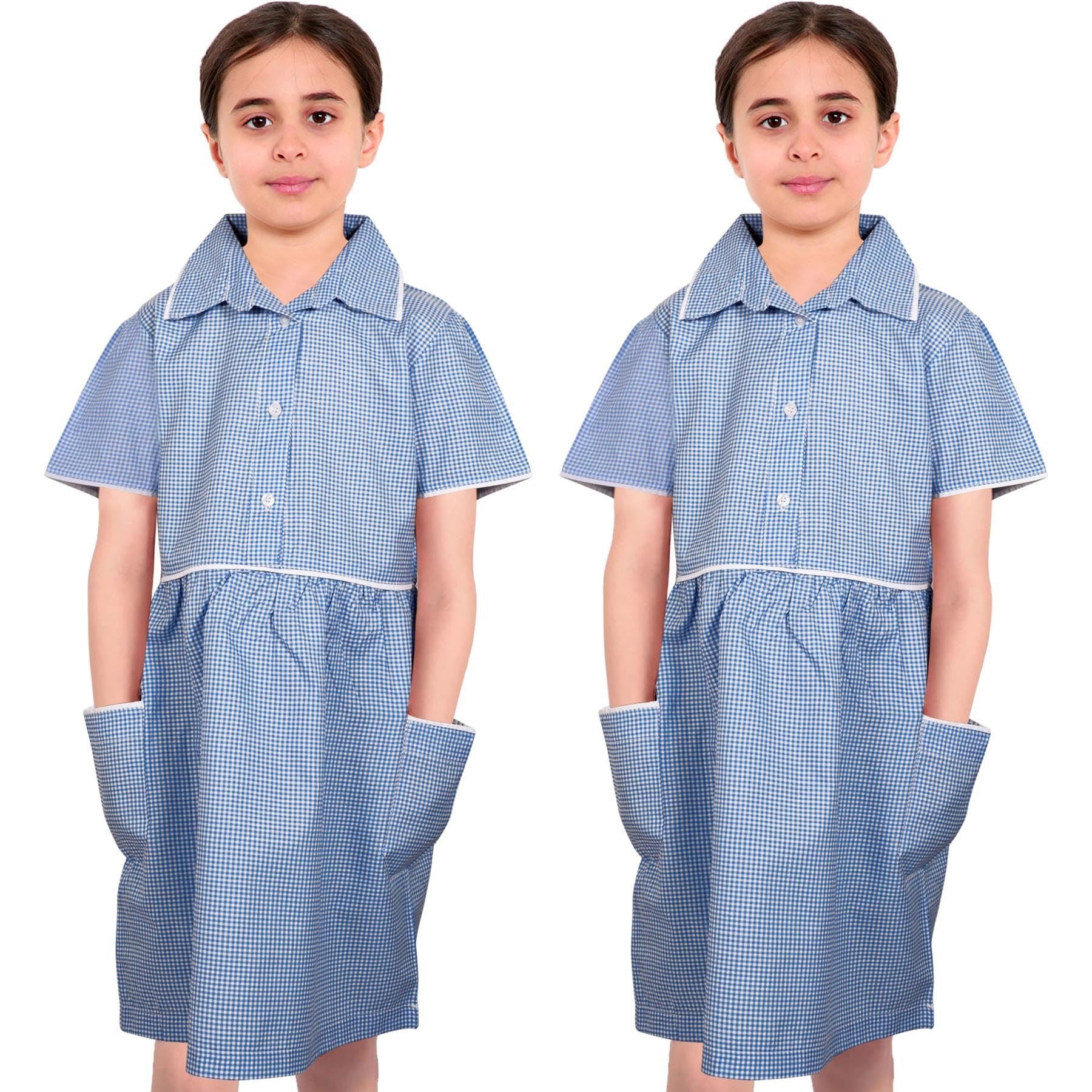 Kids Girls Pack Of 2 Uniform School Dress Gingham Dress With Matching Scrunchies