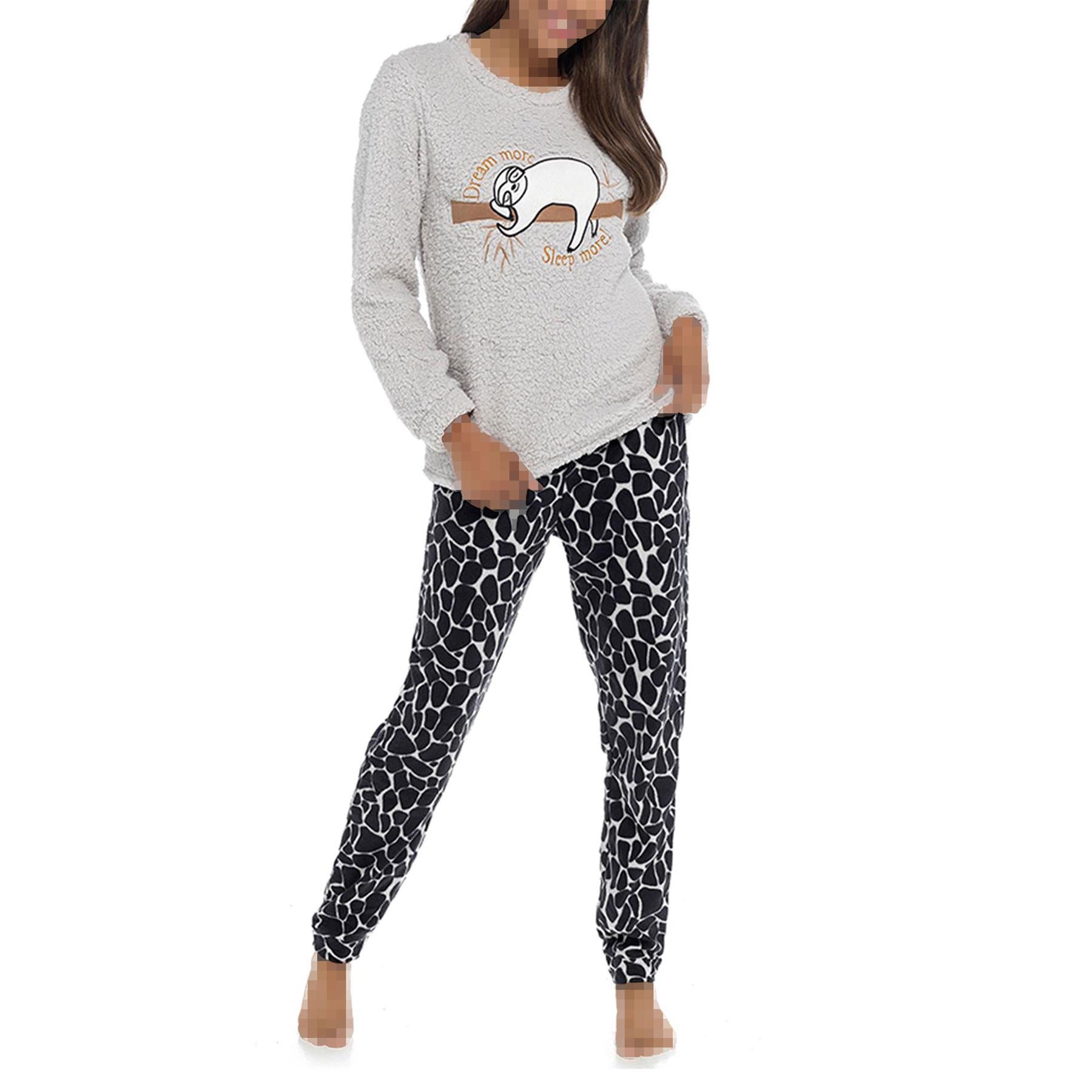 A2Z Ladies Foxbury Sloth Pyjama Set Dream More Sleep More Fluffy Nightwear Set