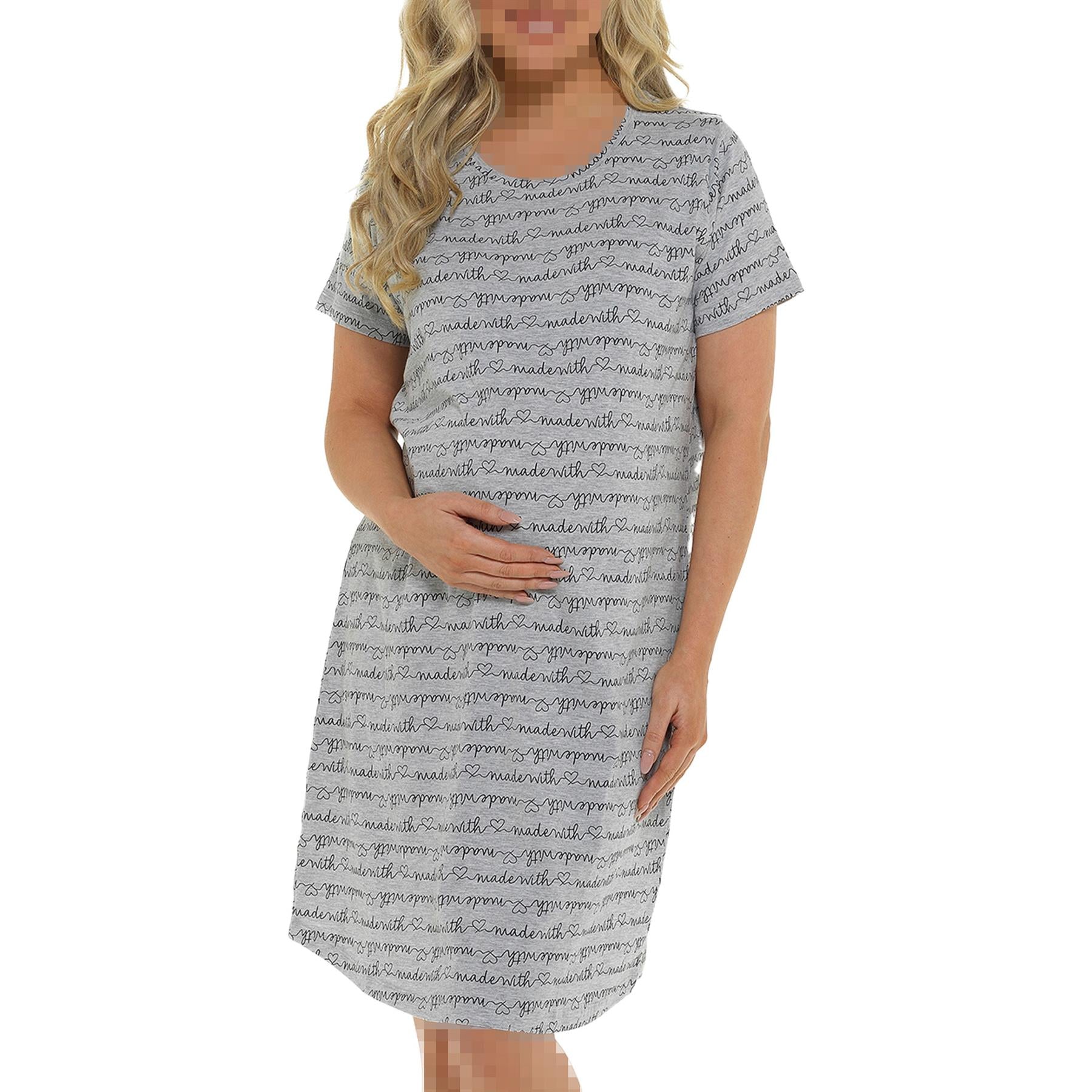Ladies Maternity Nightie Made With Heart Short Sleeves Pregnancy Sleepwear Gown