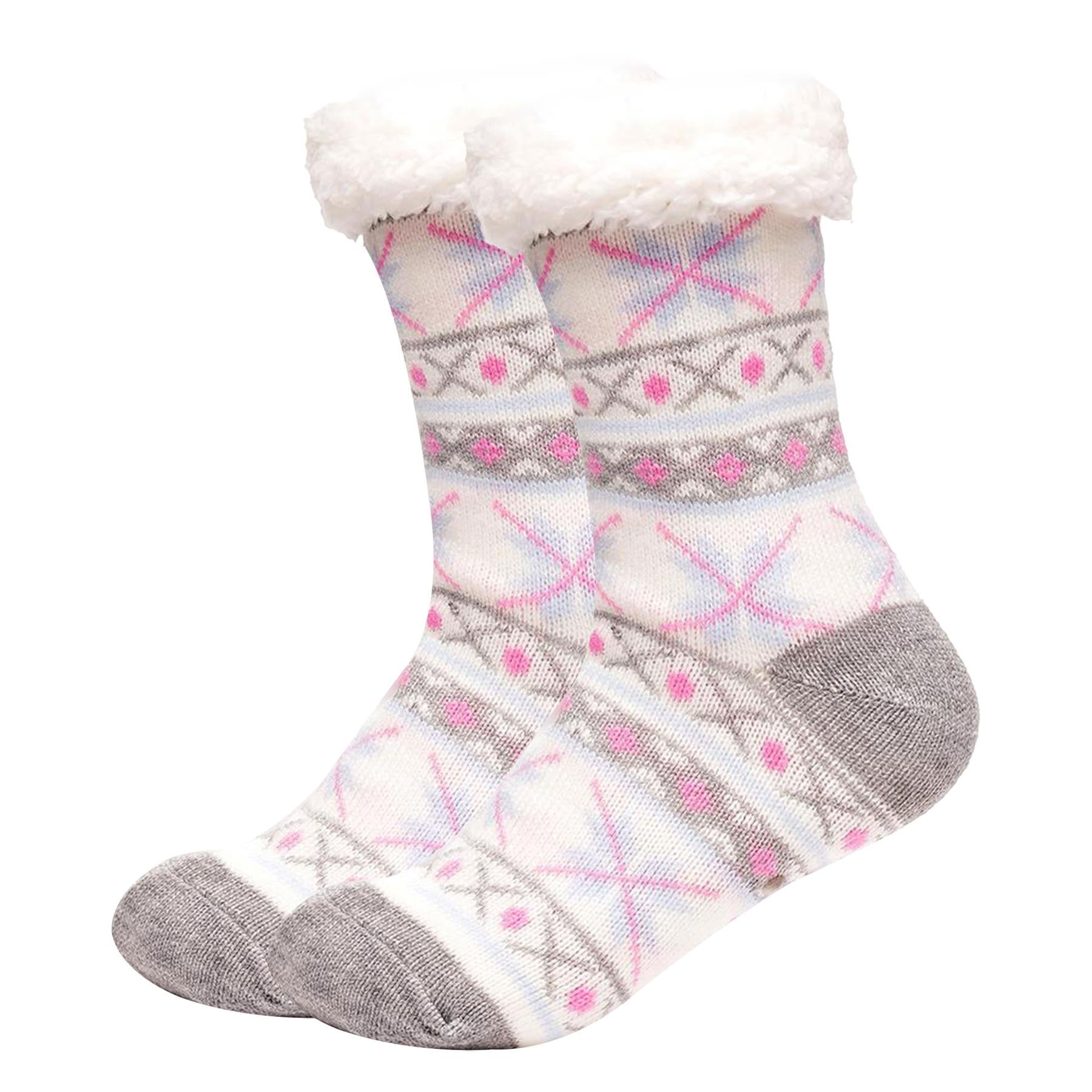 A2Z Ladies Fairisle Lounge Socks With Sherpa Lining Gripper Anti Slip Women Sock