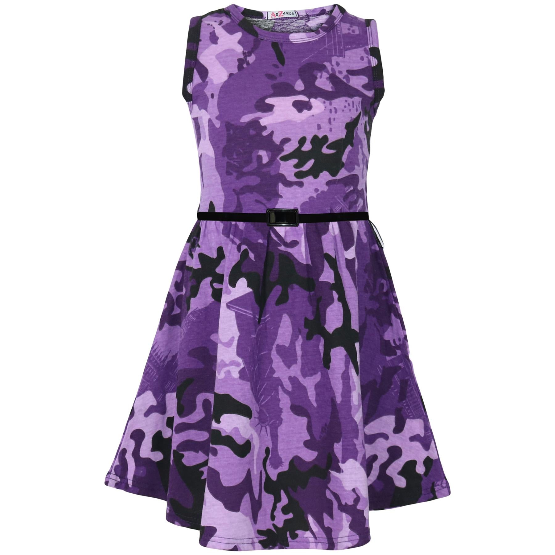 Girls Skater Dress Kids Camouflage Summer Casual Party Dress 5-13 Years