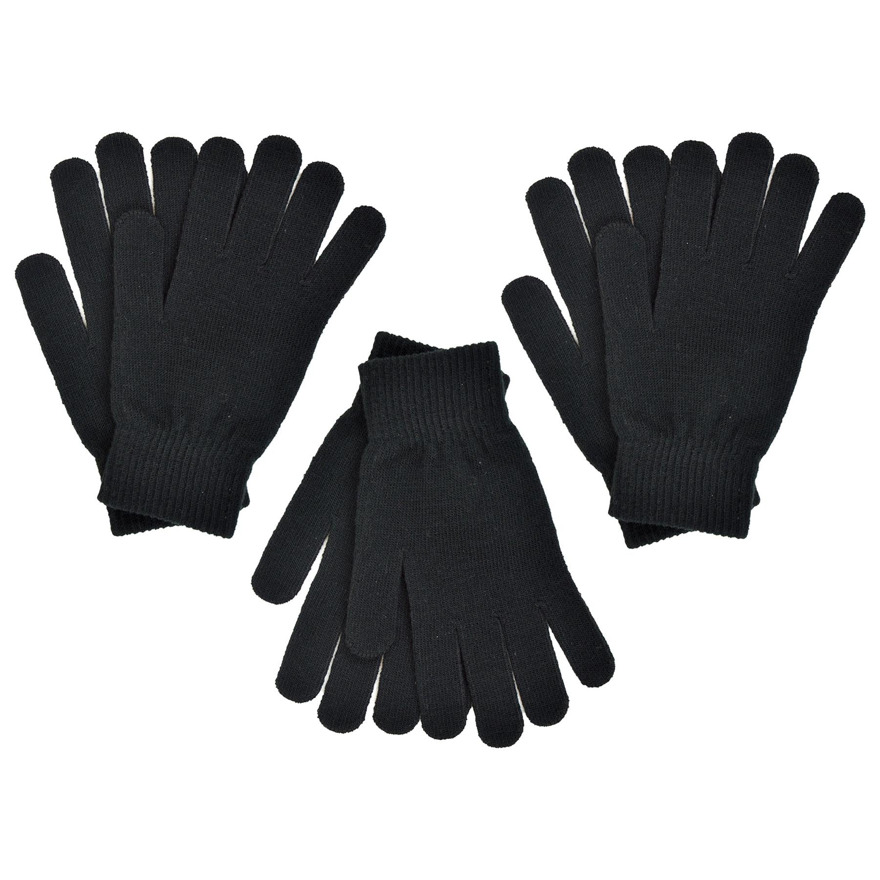 Mens Gloves Winter Warm Thermal Black Magic Gloves Knit One Size Soft Mittens