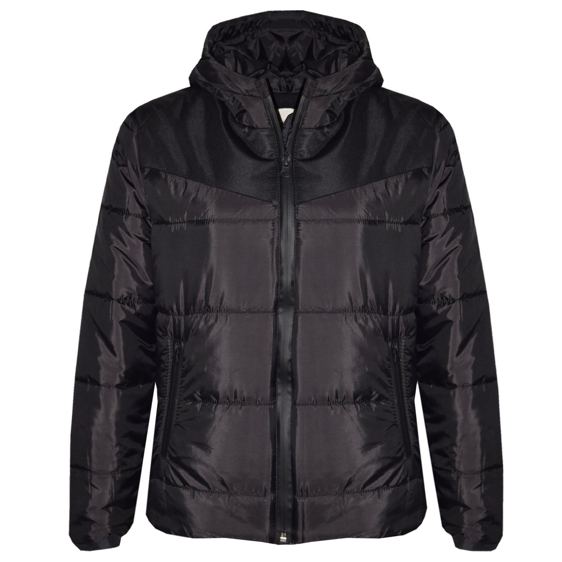 Kids Unisex Jacket Padded Black Puffer Hooded Zipped Coat Warm Thick Coats