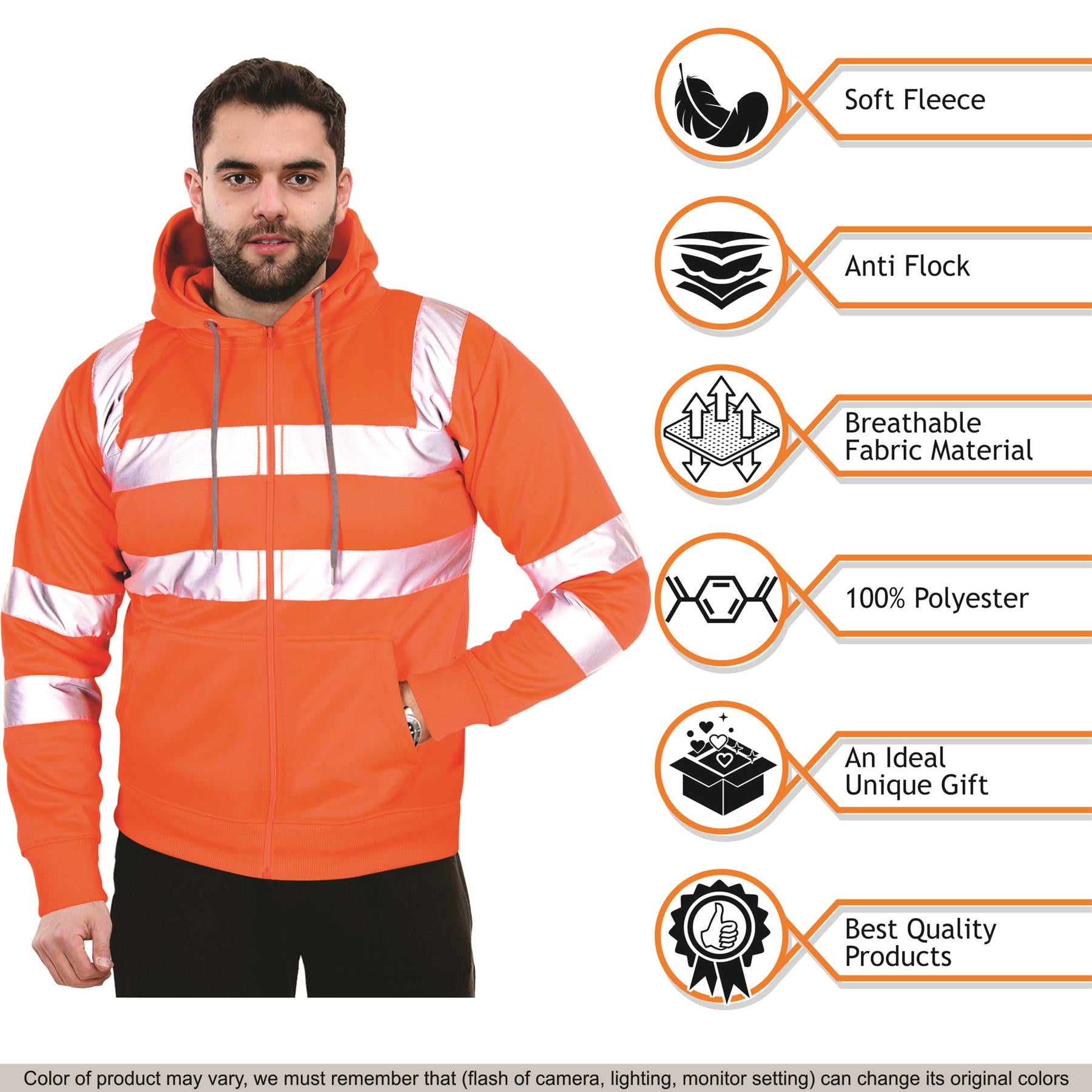 A2Z High Visibility Safety Zip Up Hoodie Workwear For Men's Small to 4XL