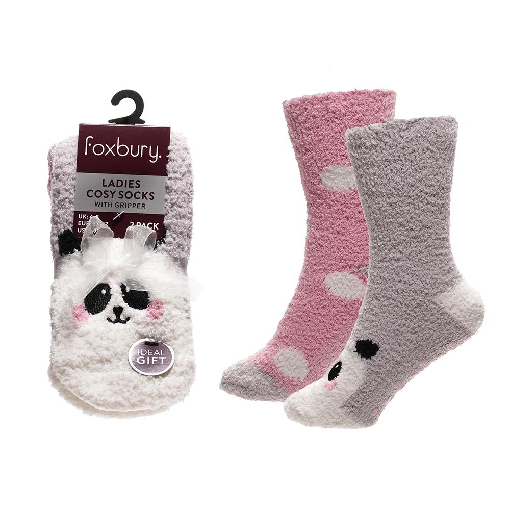A2Z Ladies Cosy Animal Bed Socks, Super Soft Non-Slip Fox And Panda Design