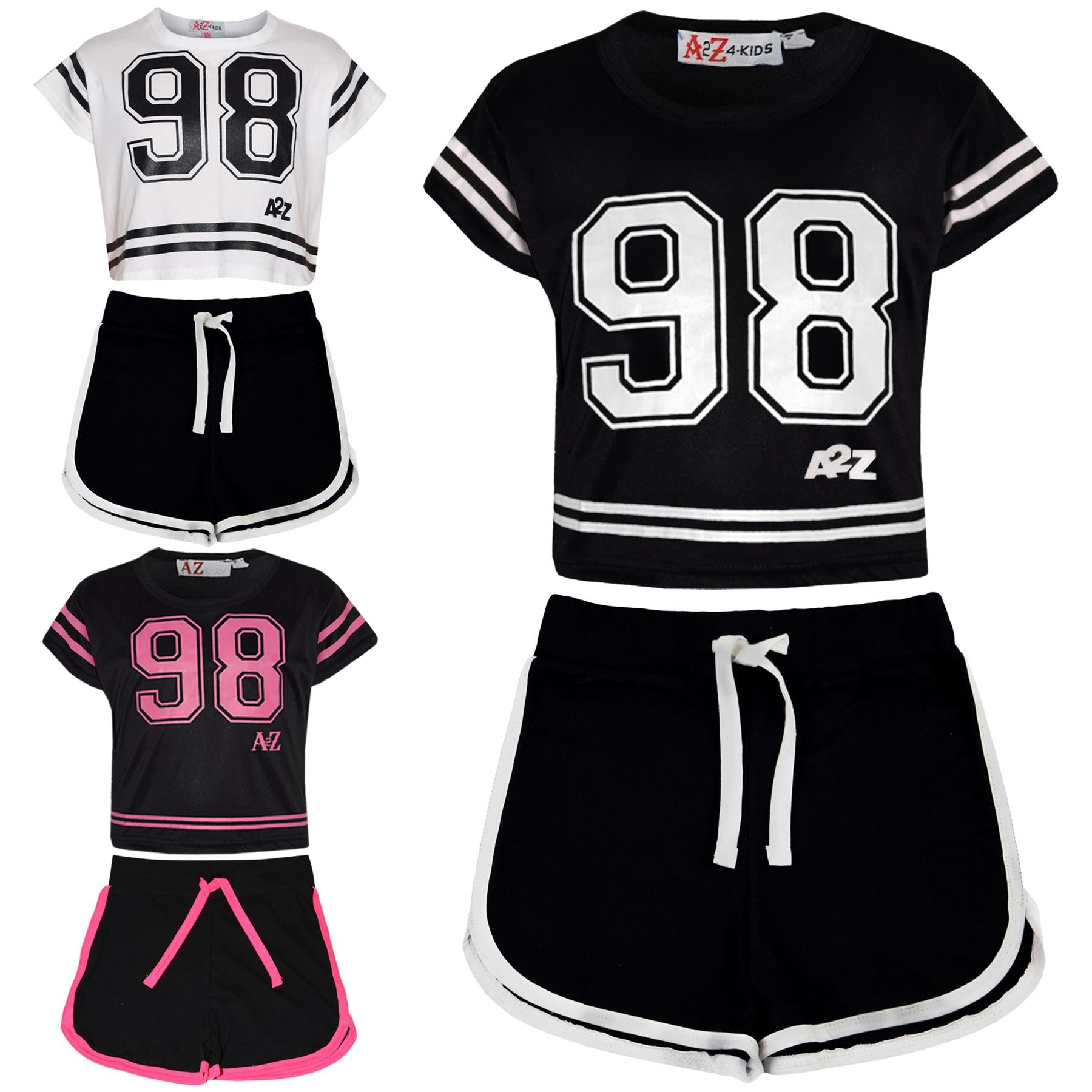 Kids Girls 98 Crop Top & Shorts Set Sports Jogging Belly Tees Summer Outfit Sets