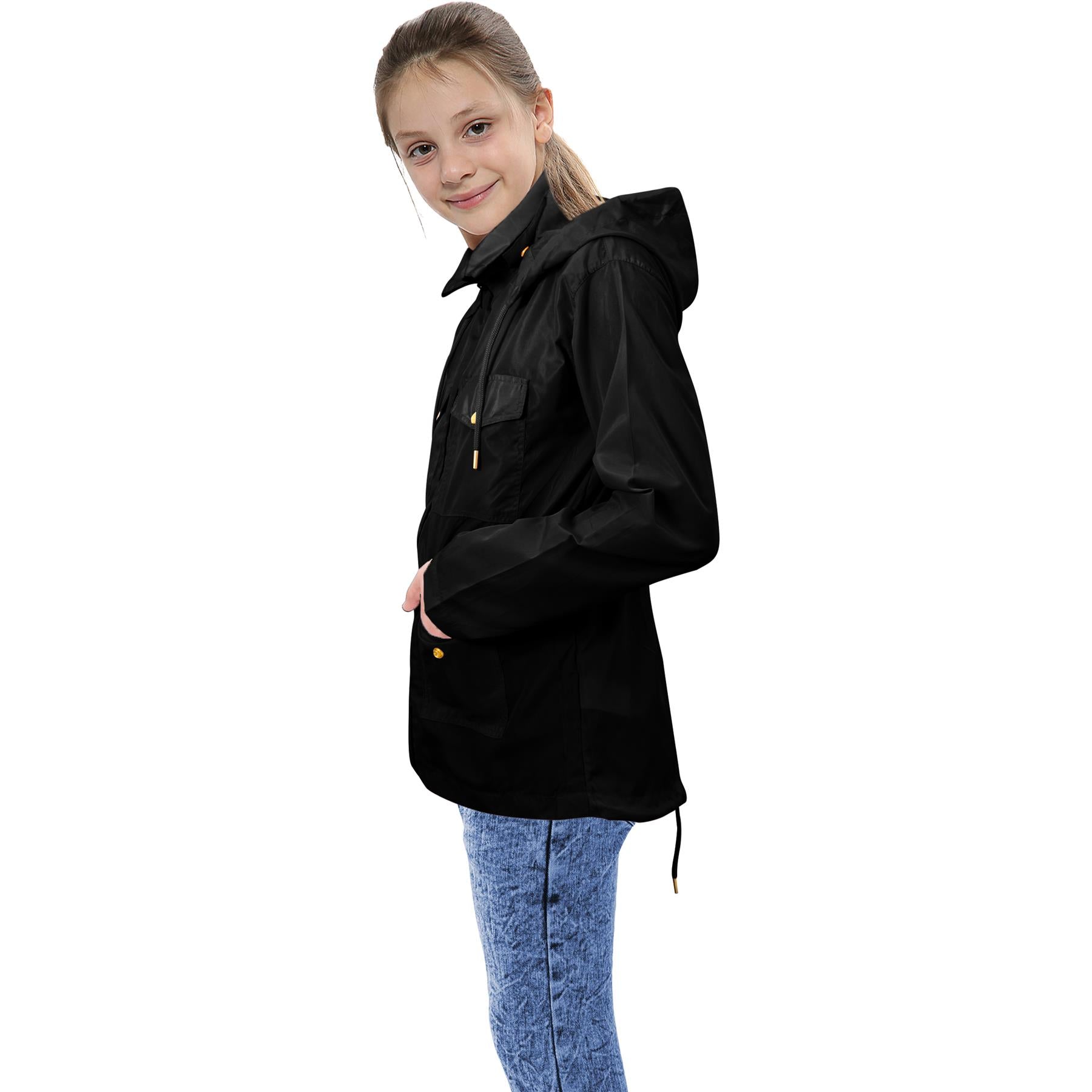 Kids Girls Raincoat Wind Resistant Lightweight Hooded Waterproof Jackets 5-14 Yr