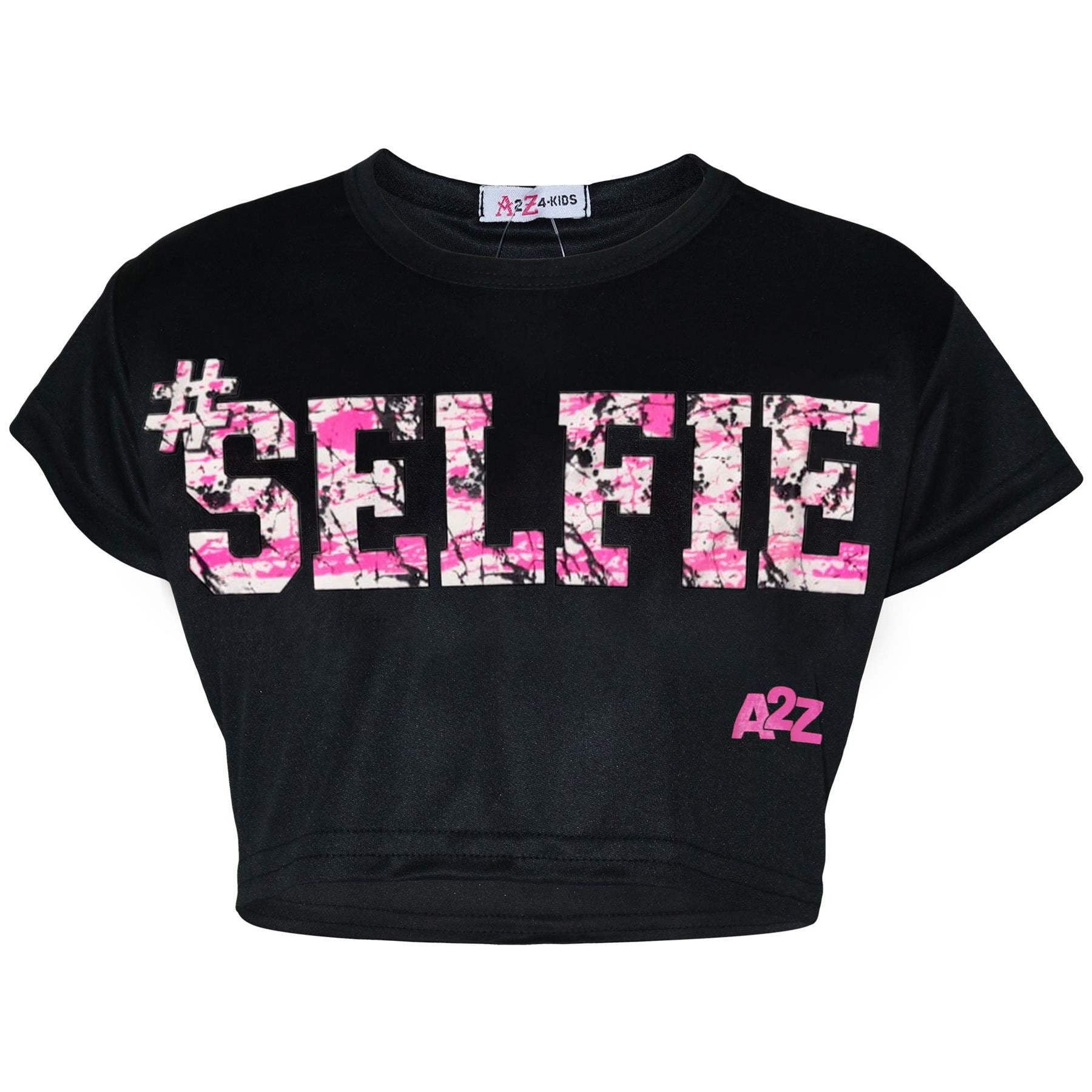 Kids Girls Crop Top #Selfie Trendy Floss Fashion Stylish Belly Shirt Tops Tees