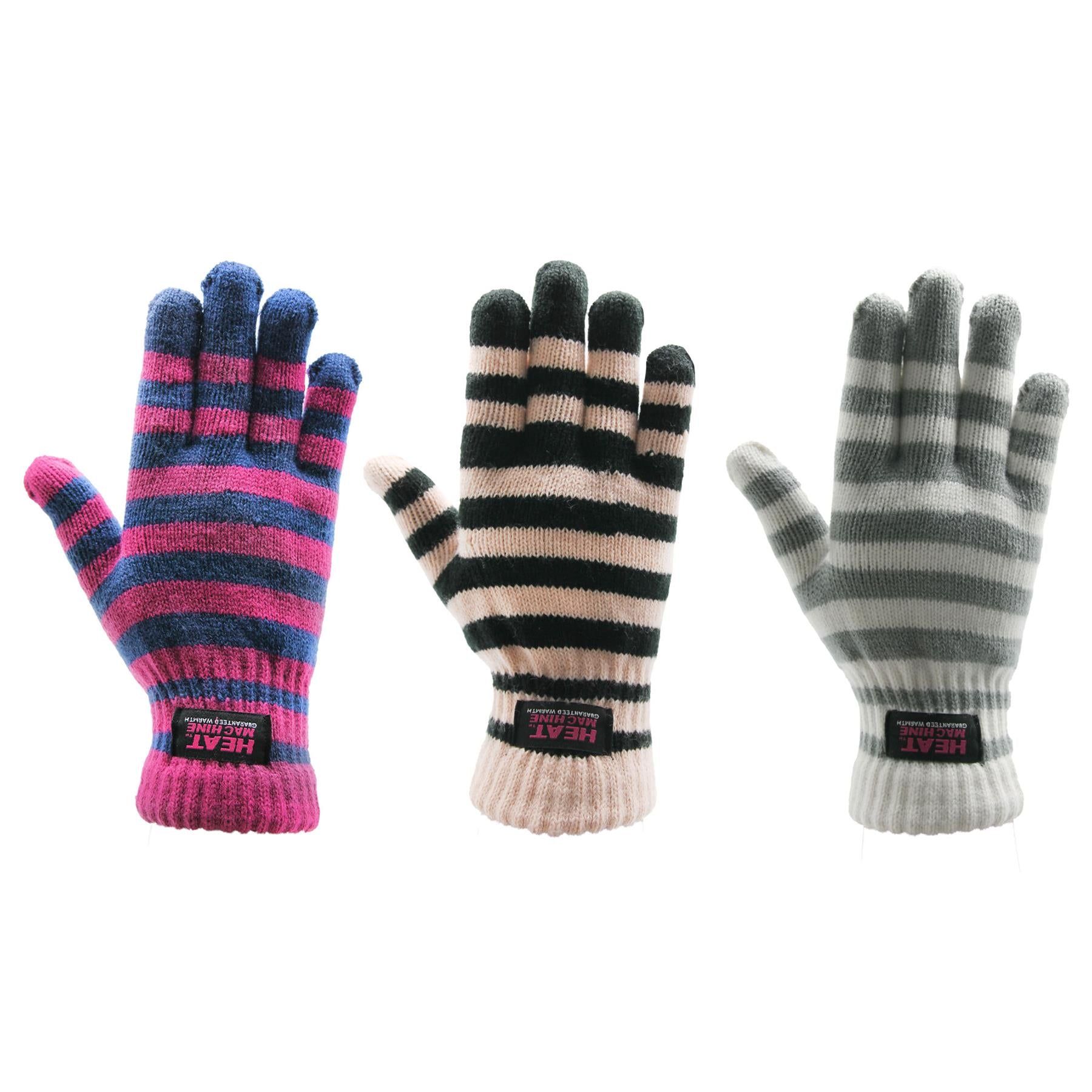 Ladies Stripe Gloves Winter Warm Thermal Mittens Women One Size Stretchy Gloves