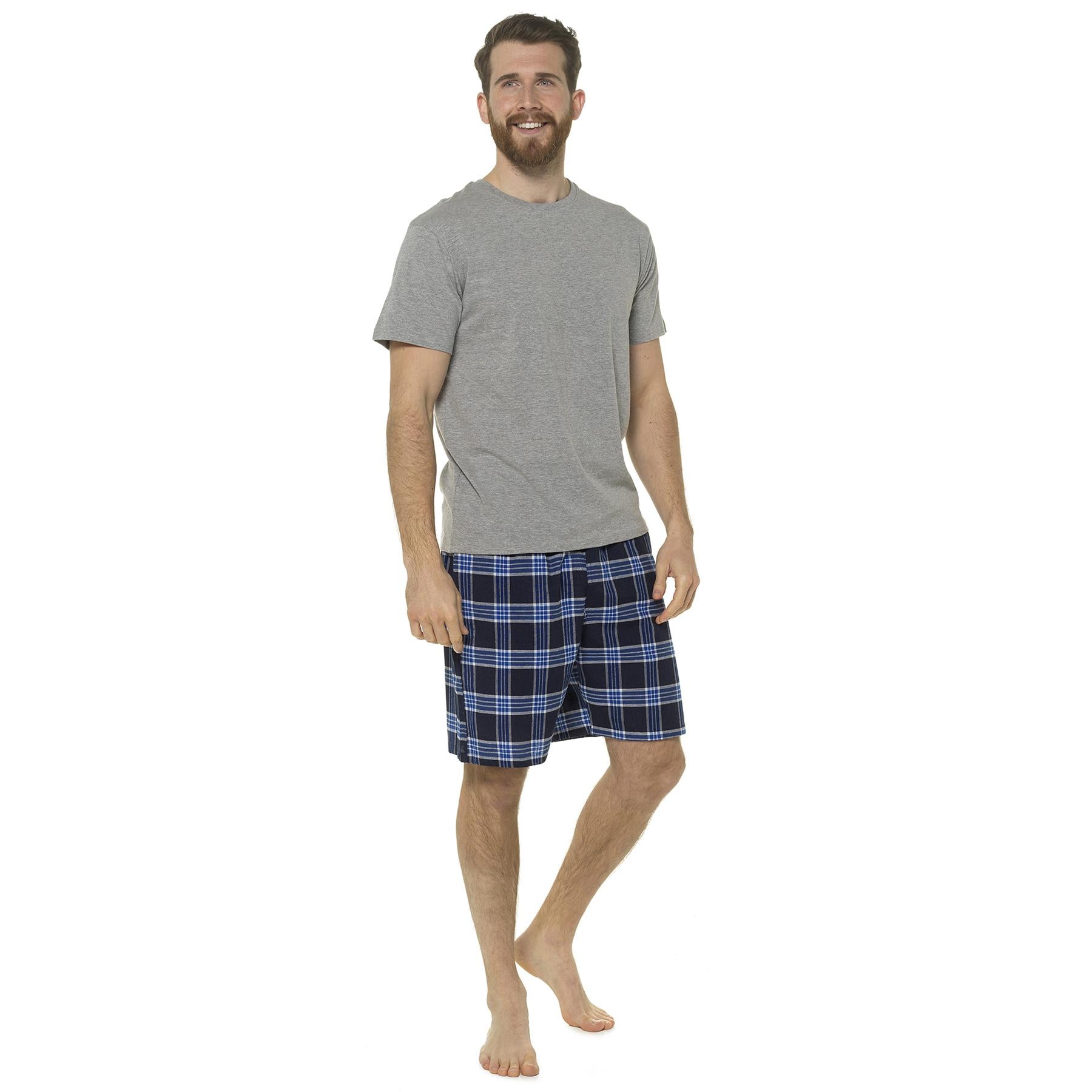 A2Z Mens Soft Plain Jersey Short Sleeve T-Shirt Woven Check Short PJS Pyjama Set