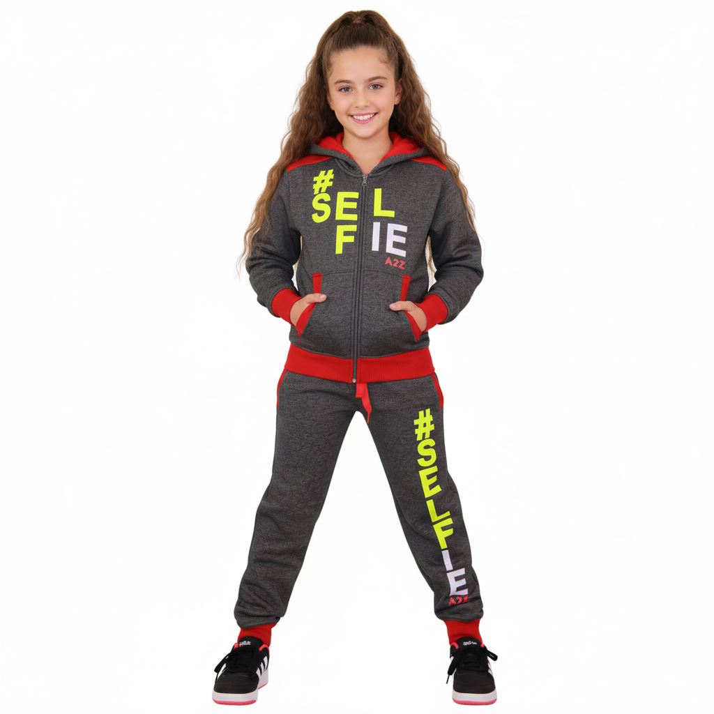 A2Z 4 Kids Girls Boys #SELFIE Tracksuit Hoodie & Joggers Outfit Set Top Bottom