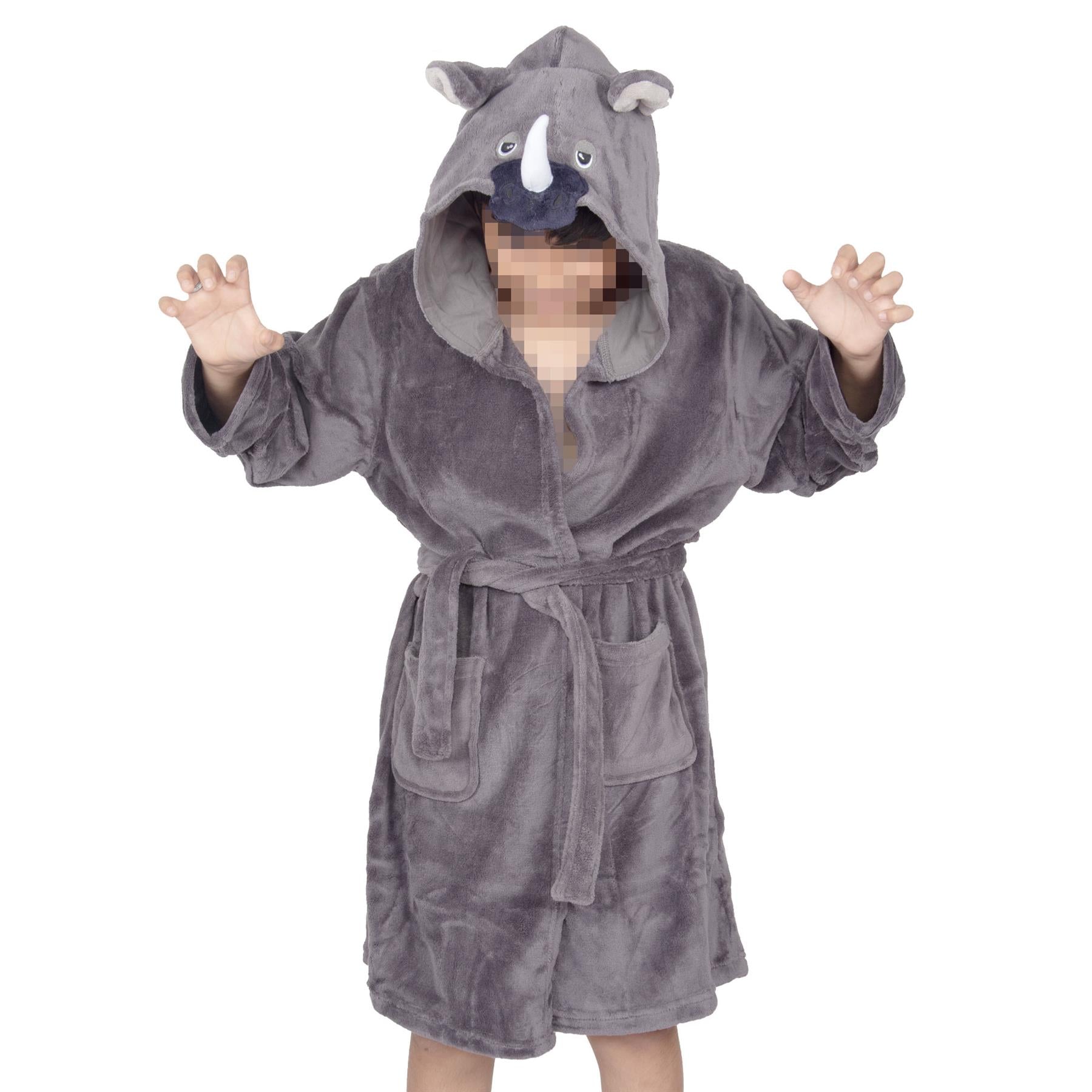 Kids Bathrobe Animal Face Nightgown Kids Rhino hooded Towel Dressing Gown