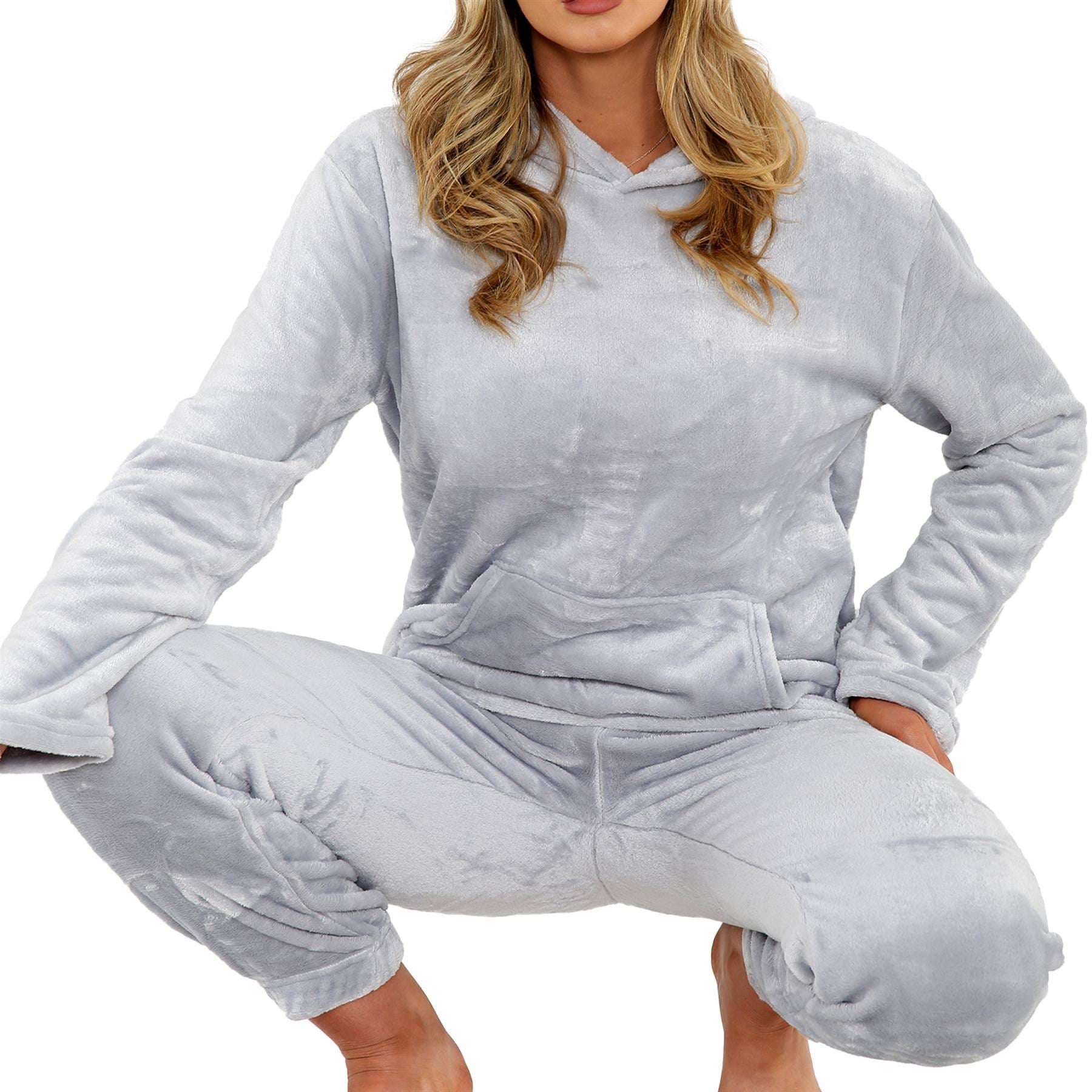 Ladies Pyjamas Soft Warm Fleece Adults Hooded Pyjamas 2 Piece Gift For Womens