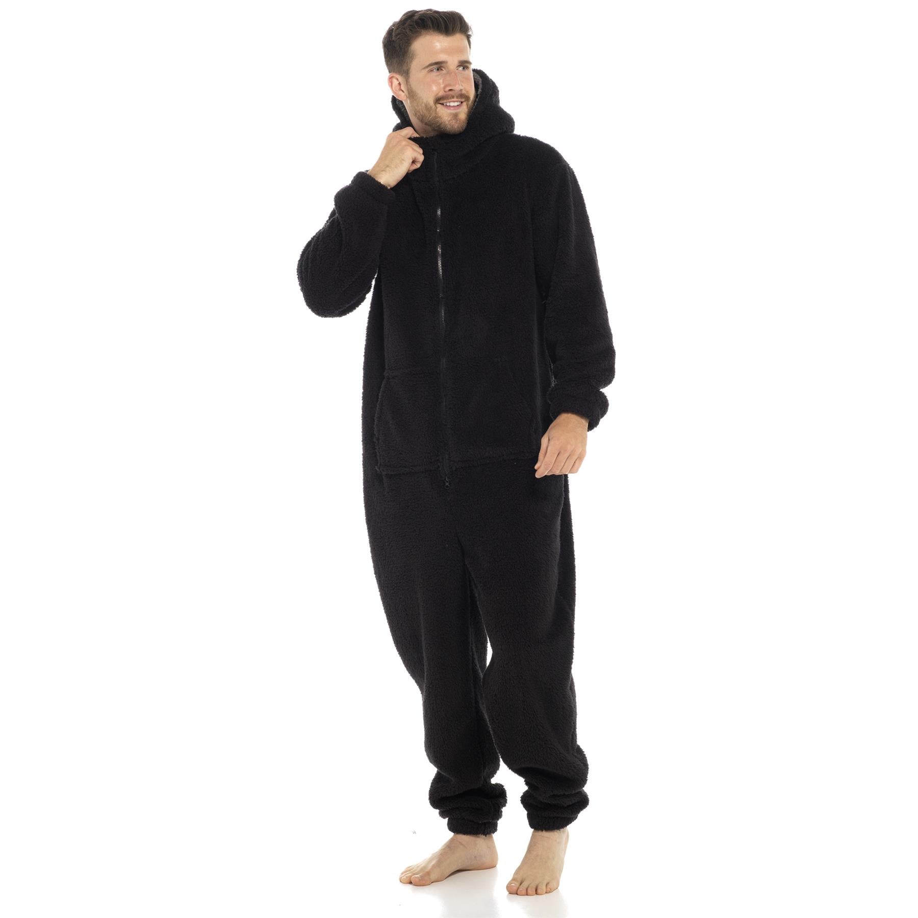 A2Z Mens Hooded Onesie One Piece Thick Snuggle Warm Fleece Soft Hooded Jumpsuit