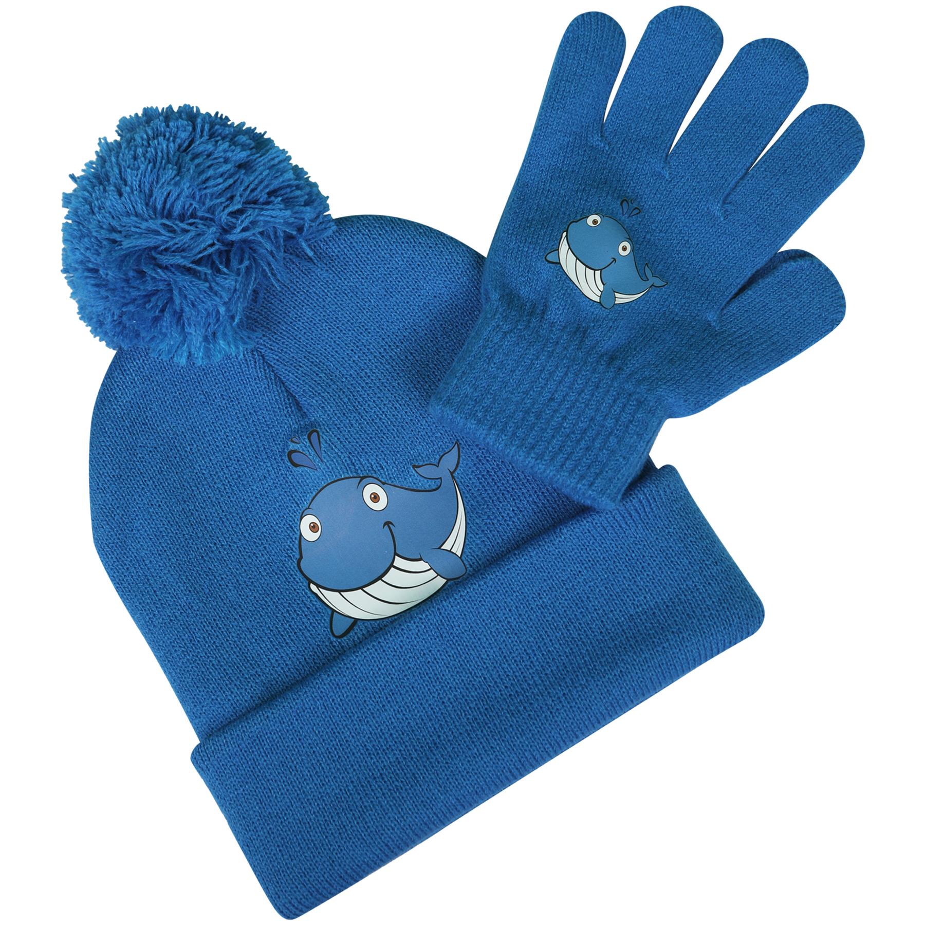 Kids Boys Hat Knitted Bobble Pom Pom Royal Hats Gloves Set Winter Warm Glove Set