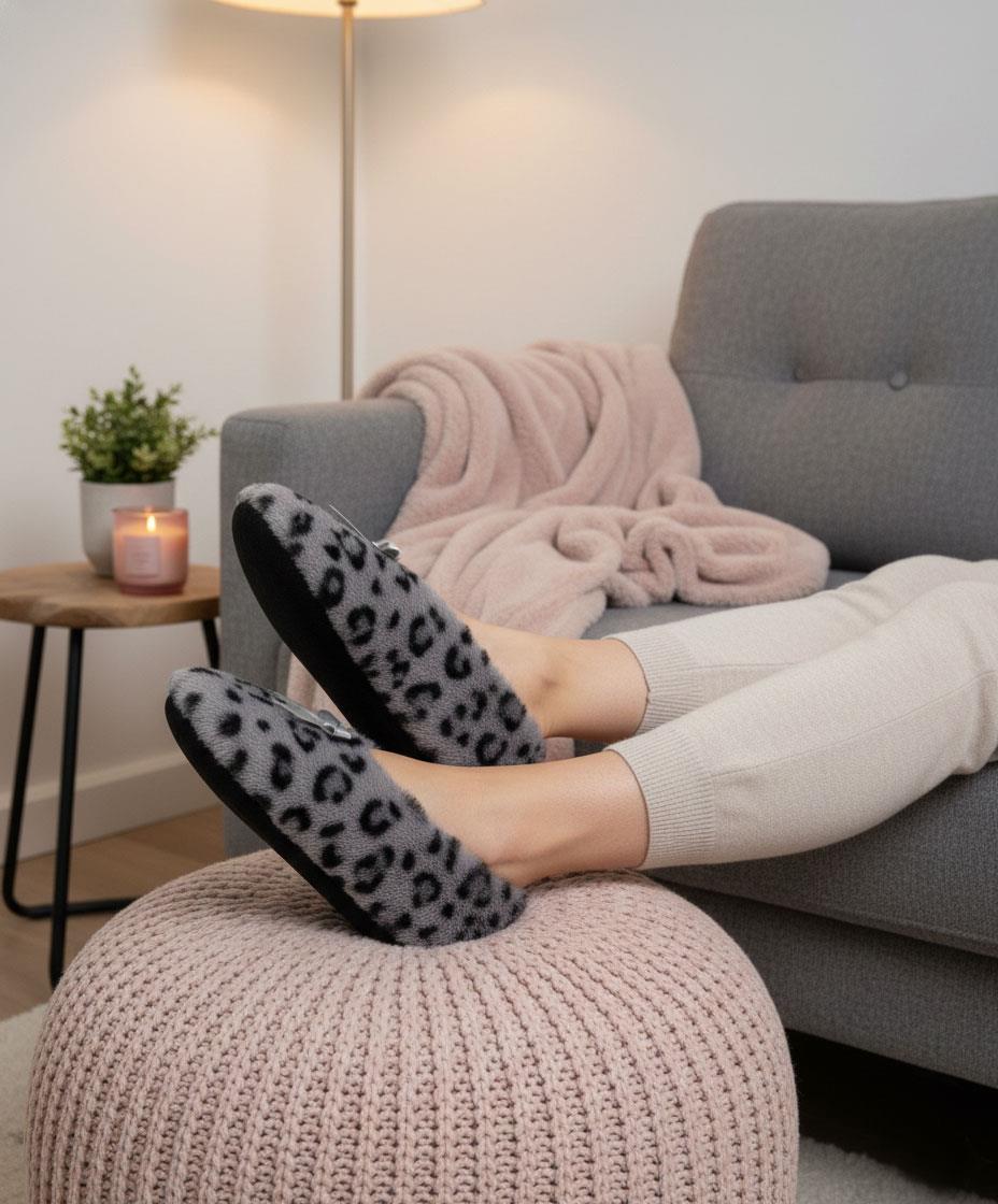 Ladies Heart Print Slipperette FleeceSlippers Socks Faux Fur Lining UK 4-8