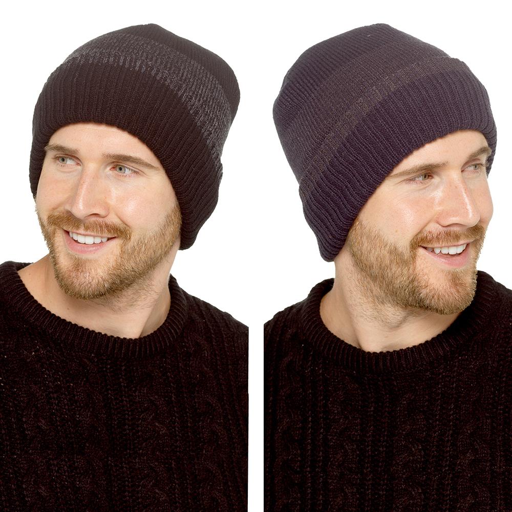 A2Z Mens Hat Cable Knitted Beanie Fleece Lining Hats Super Soft Stretchy Caps