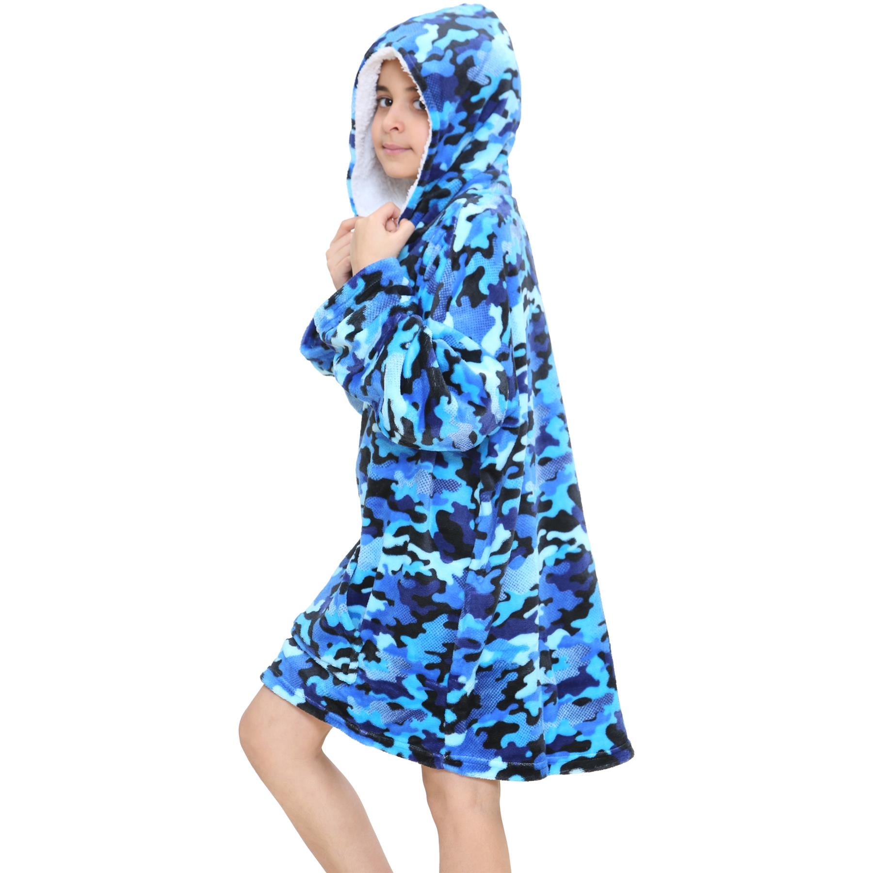 Kids Oversized Hoodie Blue Tartan Printed Snuggle Soft World Book Day Blanket