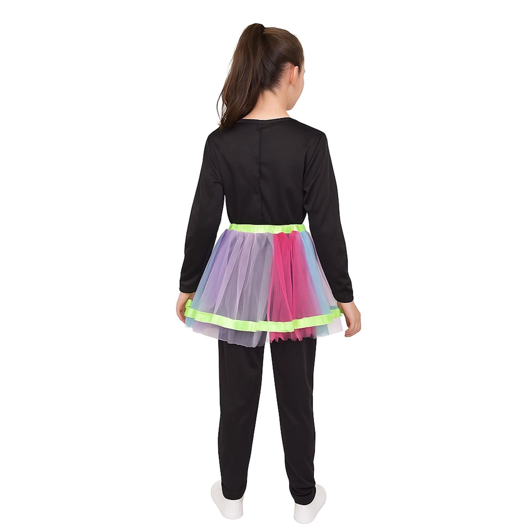 Kids Girls Skeleton Costume With Rainbow Tutu Halloween Parties Fancy Dress