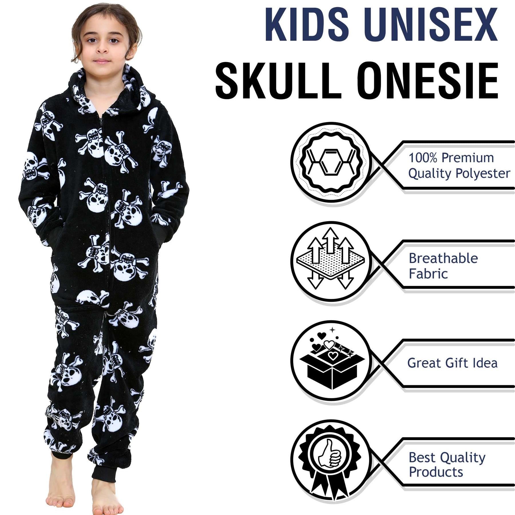 Kids Fun Halloween Skull Bones Print Onesie Pyjama Sets For Girls Boys Jumpsuit