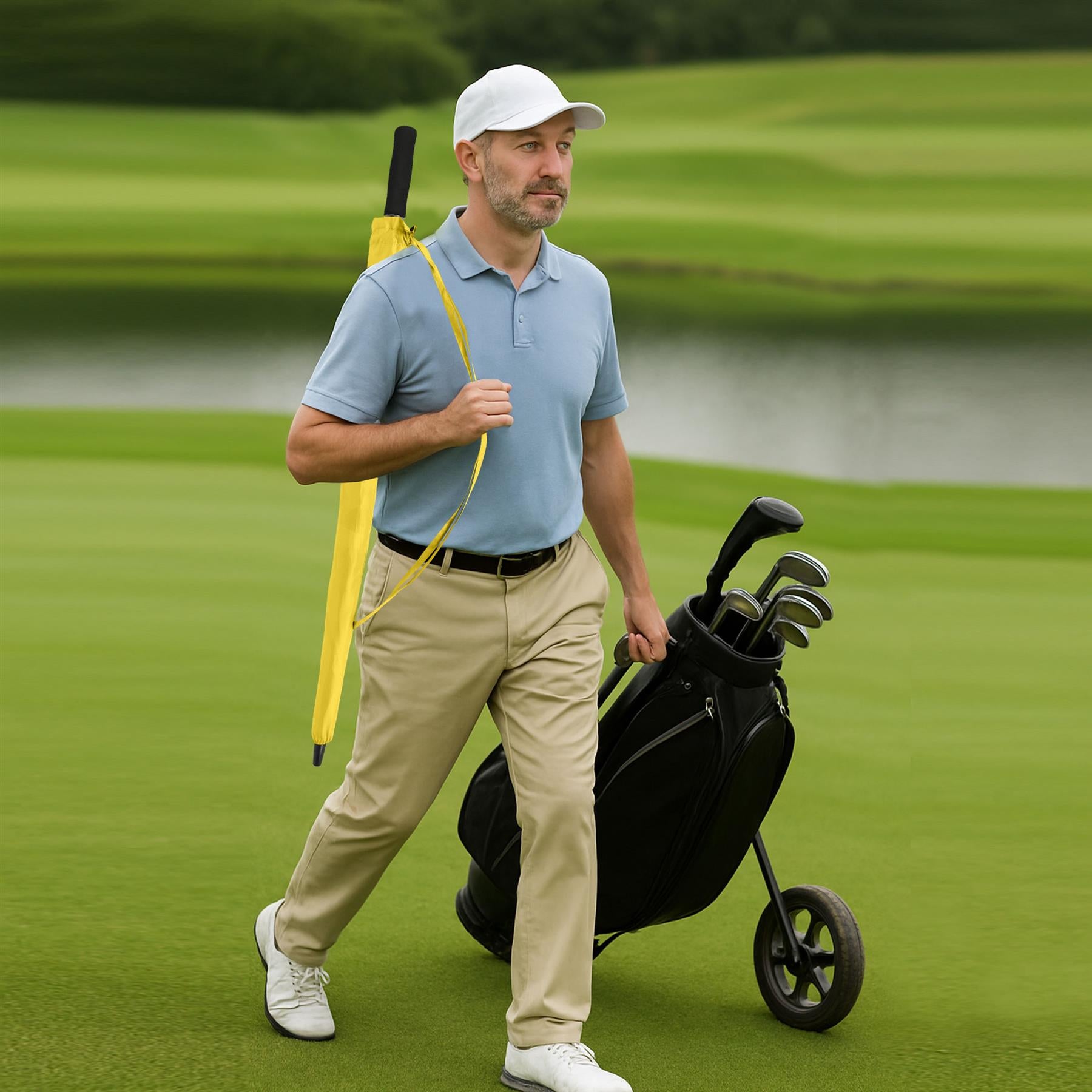 A2Z Golf Umbrella Auto Open Wind Rain Resitant 152cm Double Canopy Vented Brolly