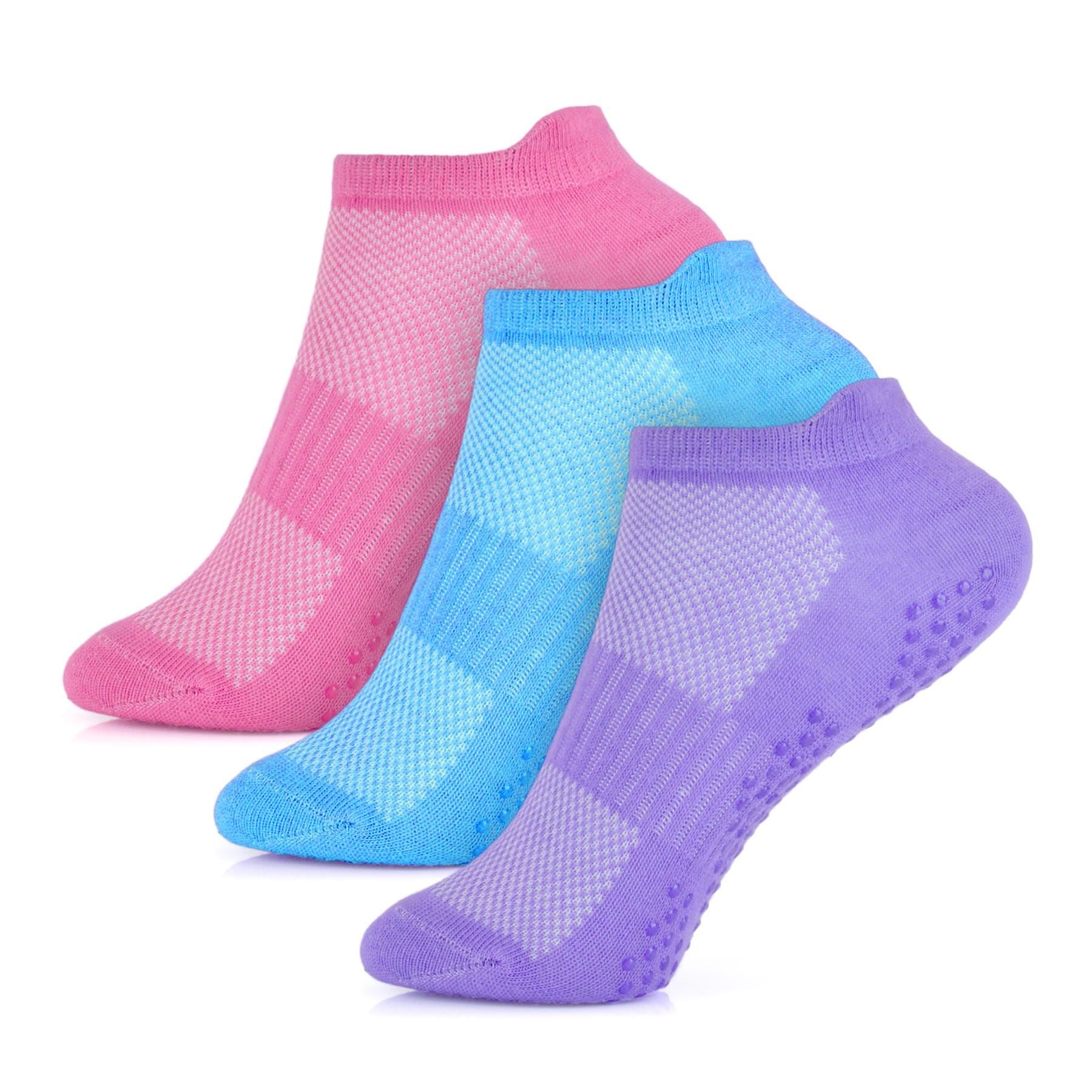 Kids Girls Gym Yoga Trainer Socks with Grippers Pack Of 3 Athletic Soft Socks