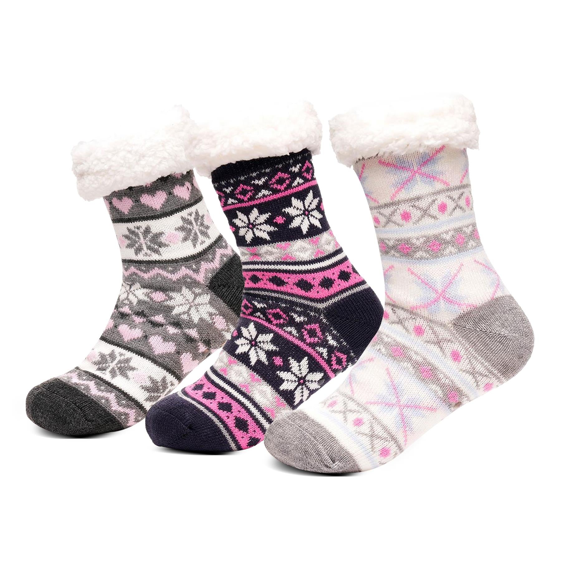 A2Z Ladies Fairisle Lounge Socks With Sherpa Lining Gripper Anti Slip Women Sock