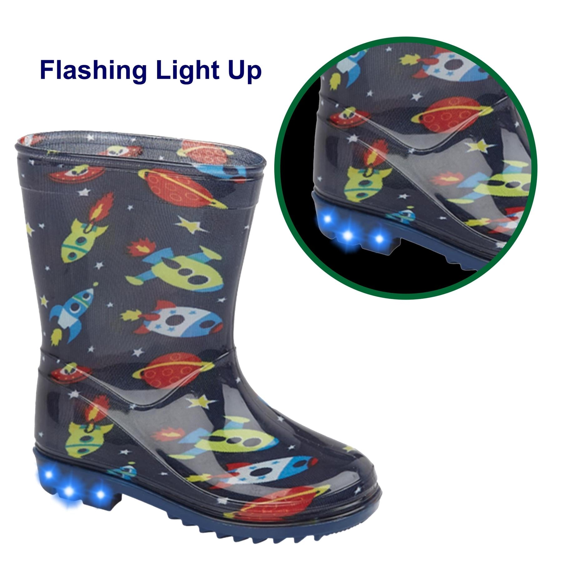 Kids Girls Boys Light Up Anti-Skid Waterproof Rubber Wellies Wellington Boots