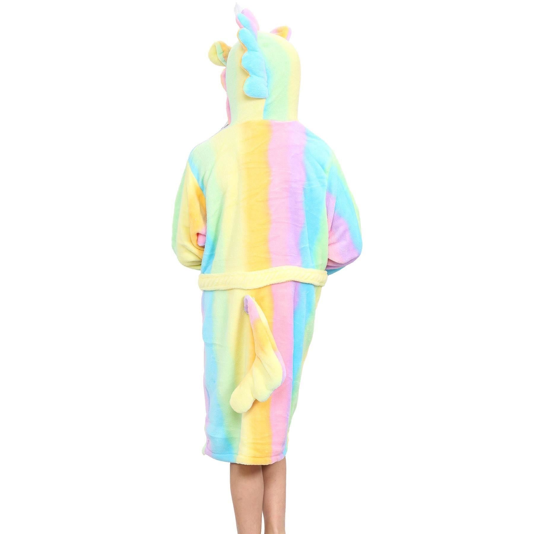 Kids Girls Unicorn Rainbow Print Hooded Bathrobe 3D Xmas Gown