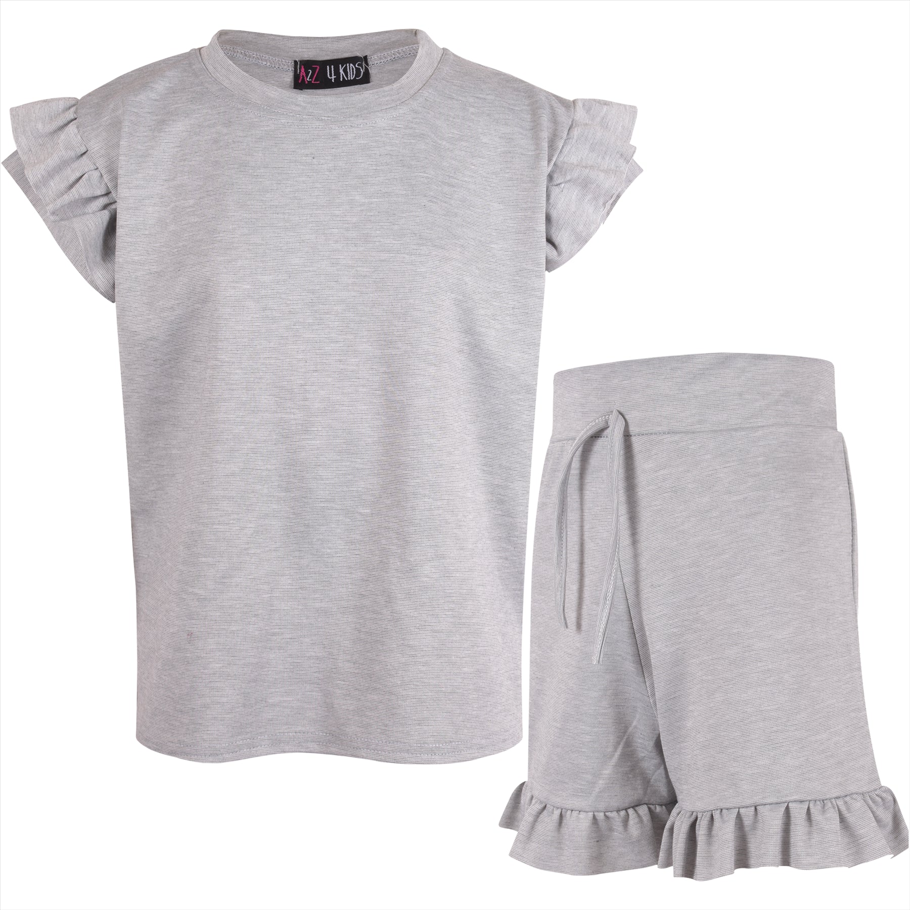 Kids Girls Flared Cap Sleeves Crop Top Plain Color T Shirt Top & Hot Shorts Set