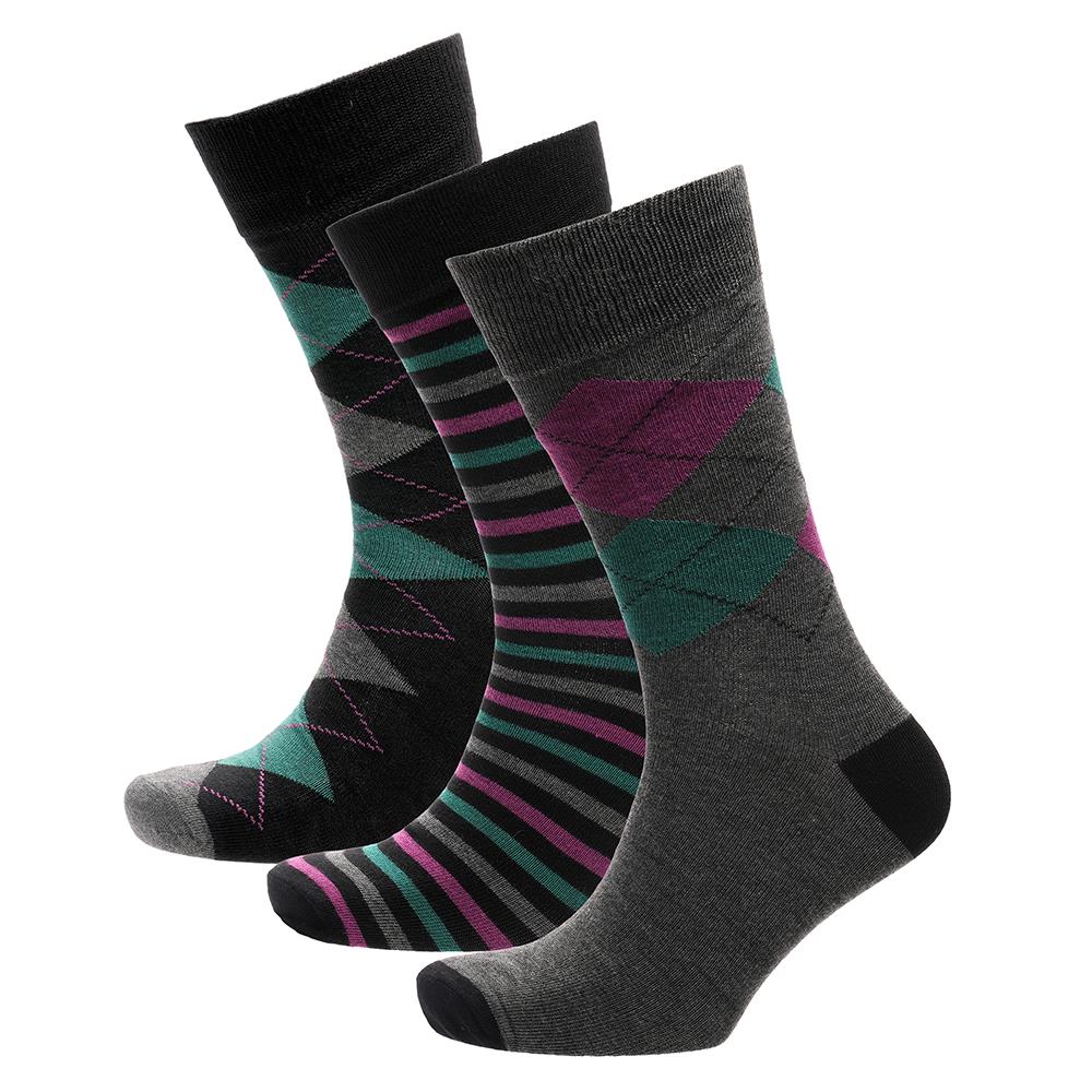 A2Z Mens 3 Pack Socks Gift Box Soft Argyle and Striped Designs Breathable Socks