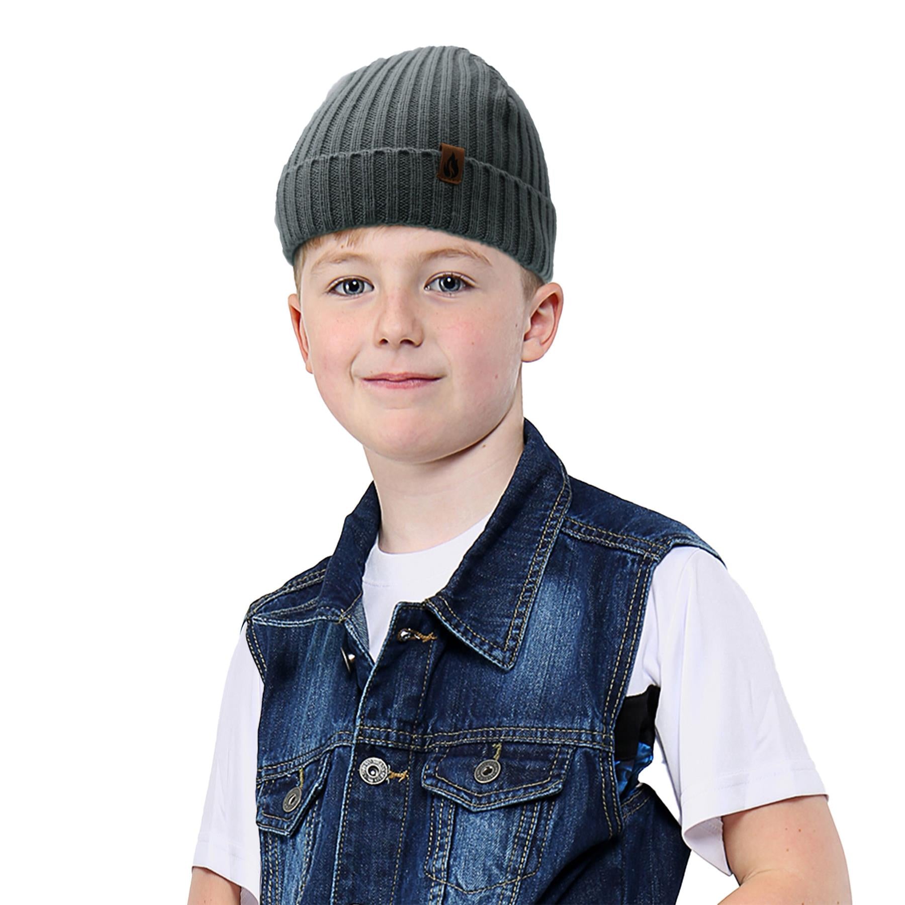 Kids Boys Hat 3 Pack Ribbed Winter Warm Cosy Fashionable Indoor Outdoor Hats