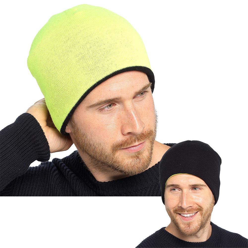 A2Z Mens Reversible Hat Beanie Soft Feel Stretchy Cold Weather Winter Warm Hats