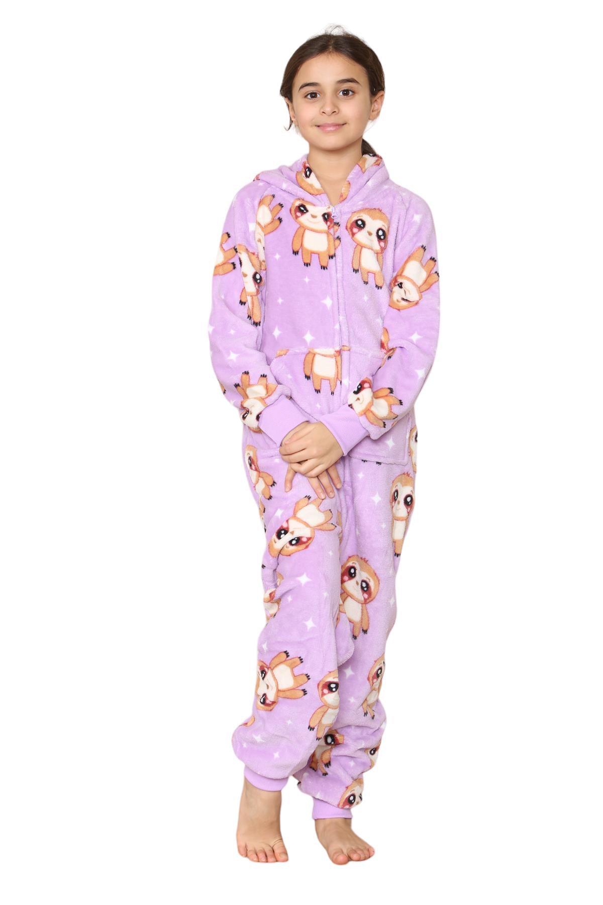 Kids Fleece A2Z Onesie One Piece Pyjamas Sloth Print Sleepsuit For Boys Girls