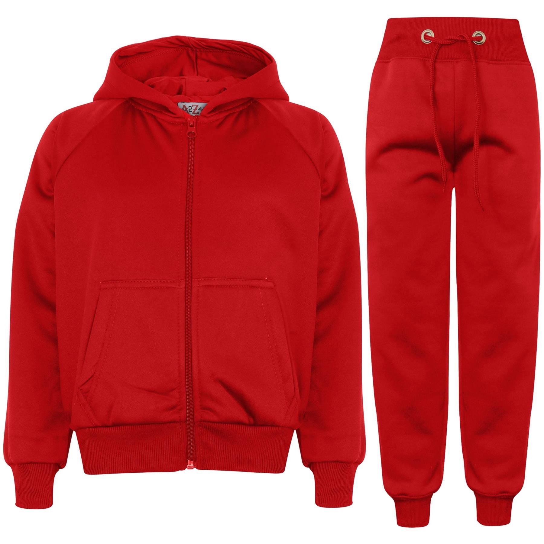 Kids Girls Boys Plain Tracksuit Cuffed Hoodie Casual Sweatpants Age 5-13