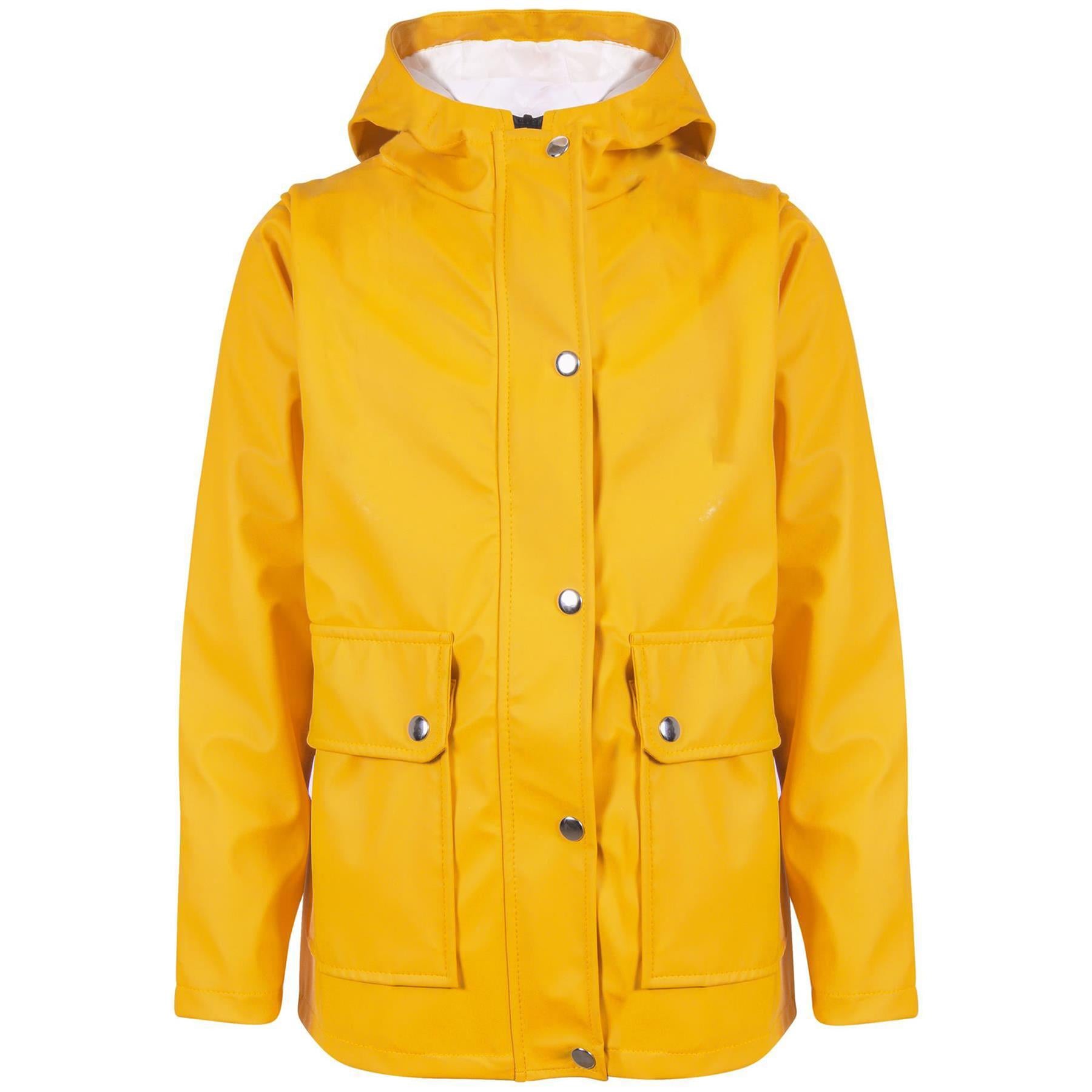 Girls Boys PU Raincoat Jacket Yellow Waterproof Coat