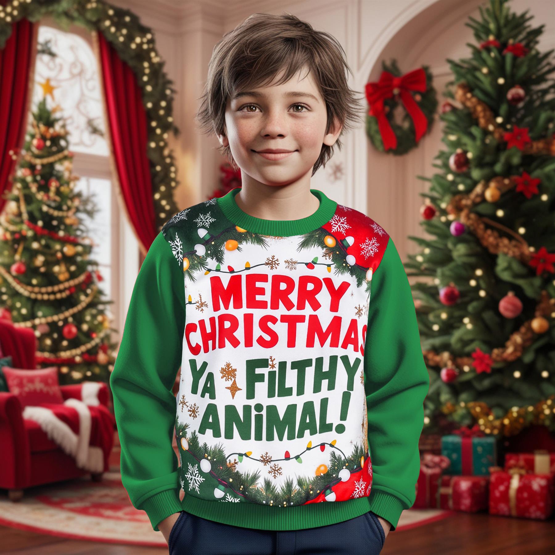 Kids Girls Boys Merry Christmas Ya Filthy Animal Jumper Hoodies Xmas Sweatshirts