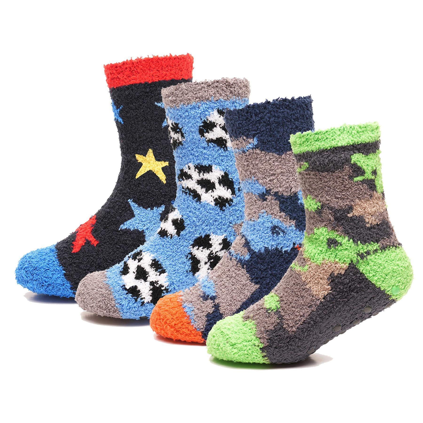 Kids Boys Soft Fluffy Slipper Socks Warm Winter Non Slip Gripper Cosy Socks