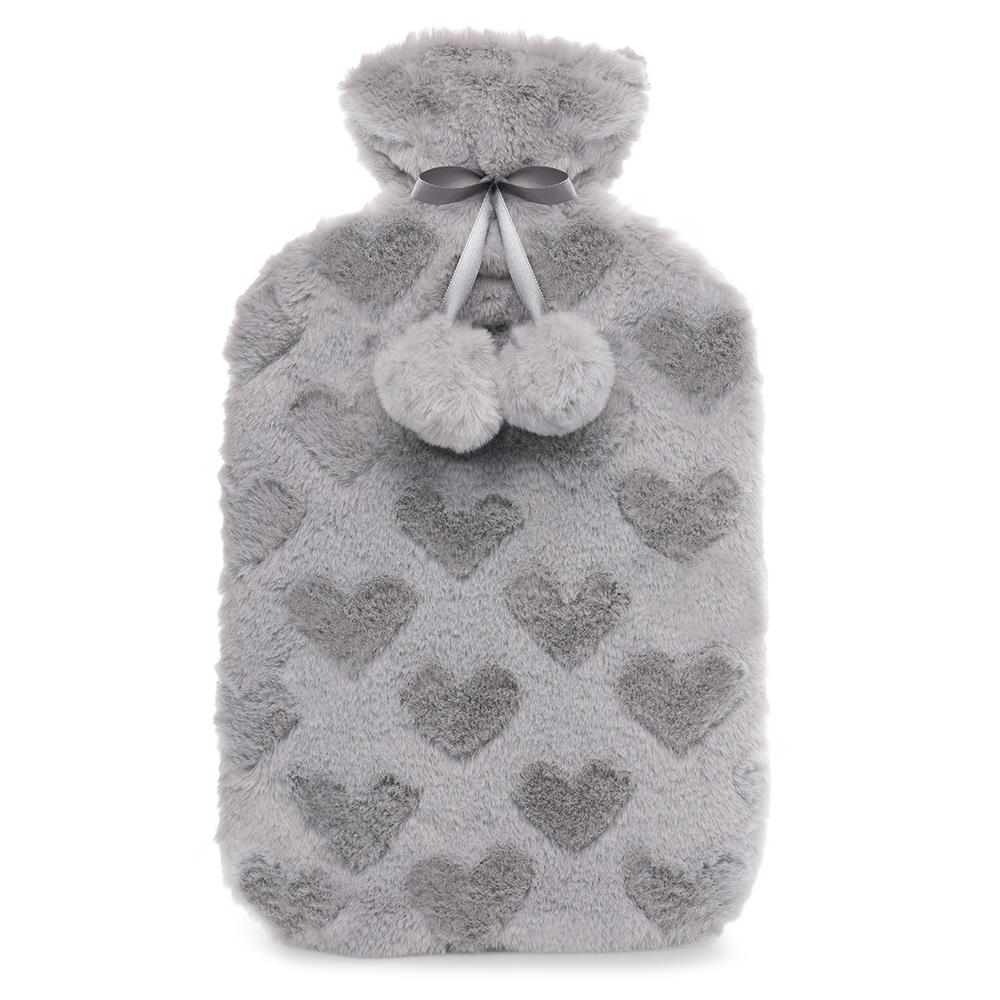 A2Z Hot Water Bottle 2 Litre Heart Embossed Plush Fleece Cover Hot Water Bag