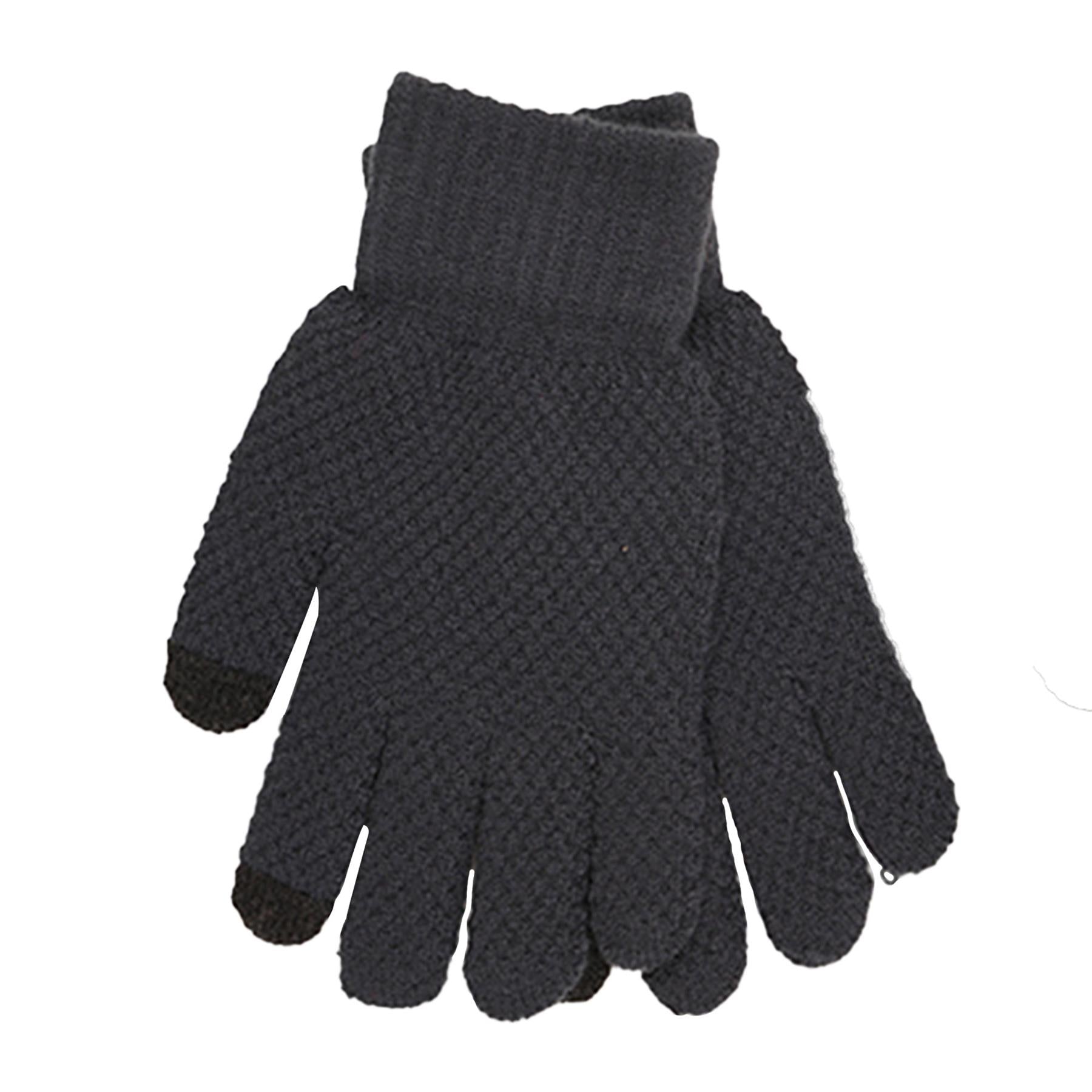 Mens Gloves Winter Warm Touch Screen Brushed Gloves Knit One Size Soft Mittens